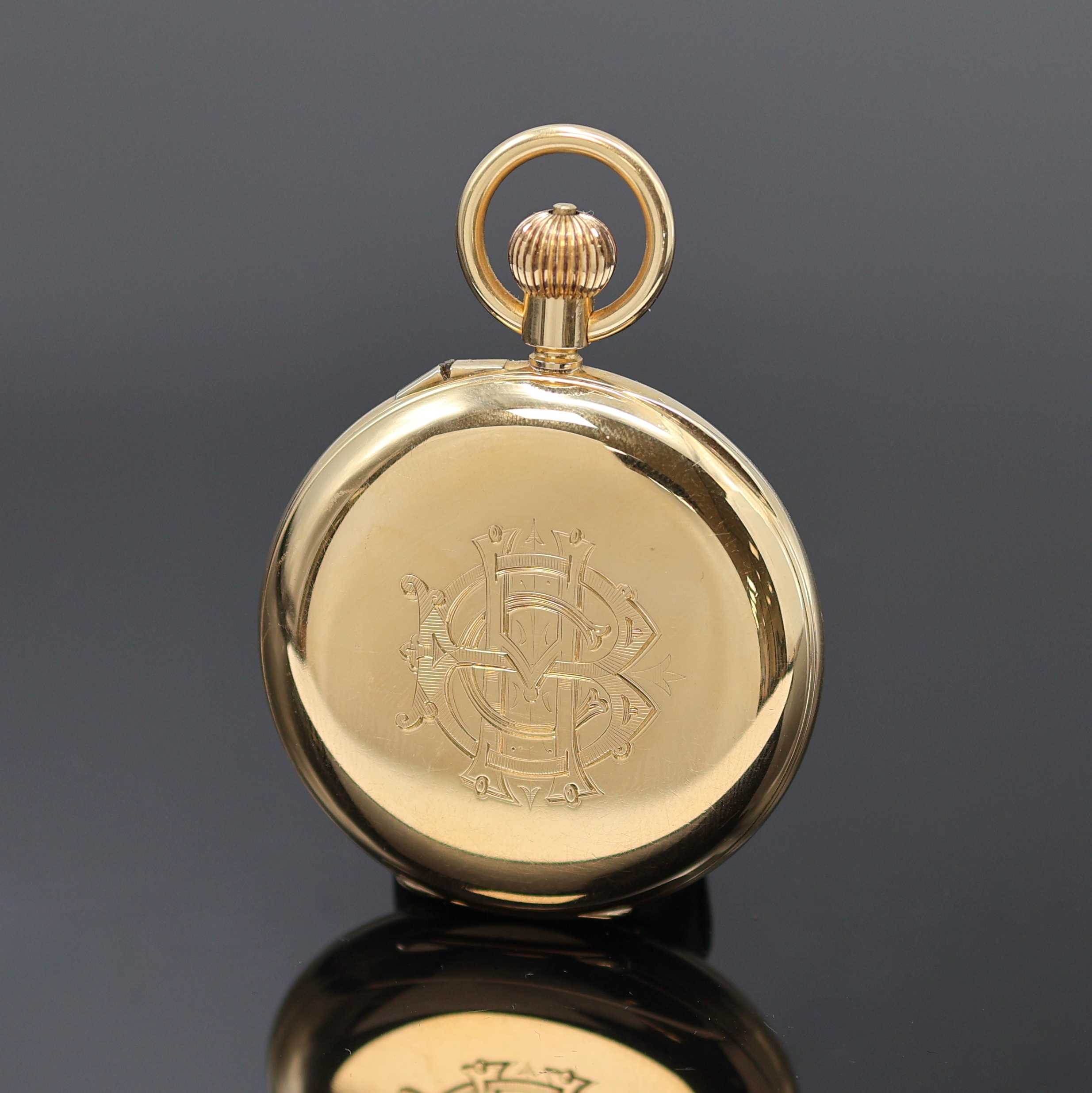 Detail c: R. STEWARD Glasgow schwere Halbsavonette in GG 750/000, England lt. Hallmark London 1903, glattes 3-Deckel Goldgeh., Zeigerst. m. Flankenschutz, auf ...