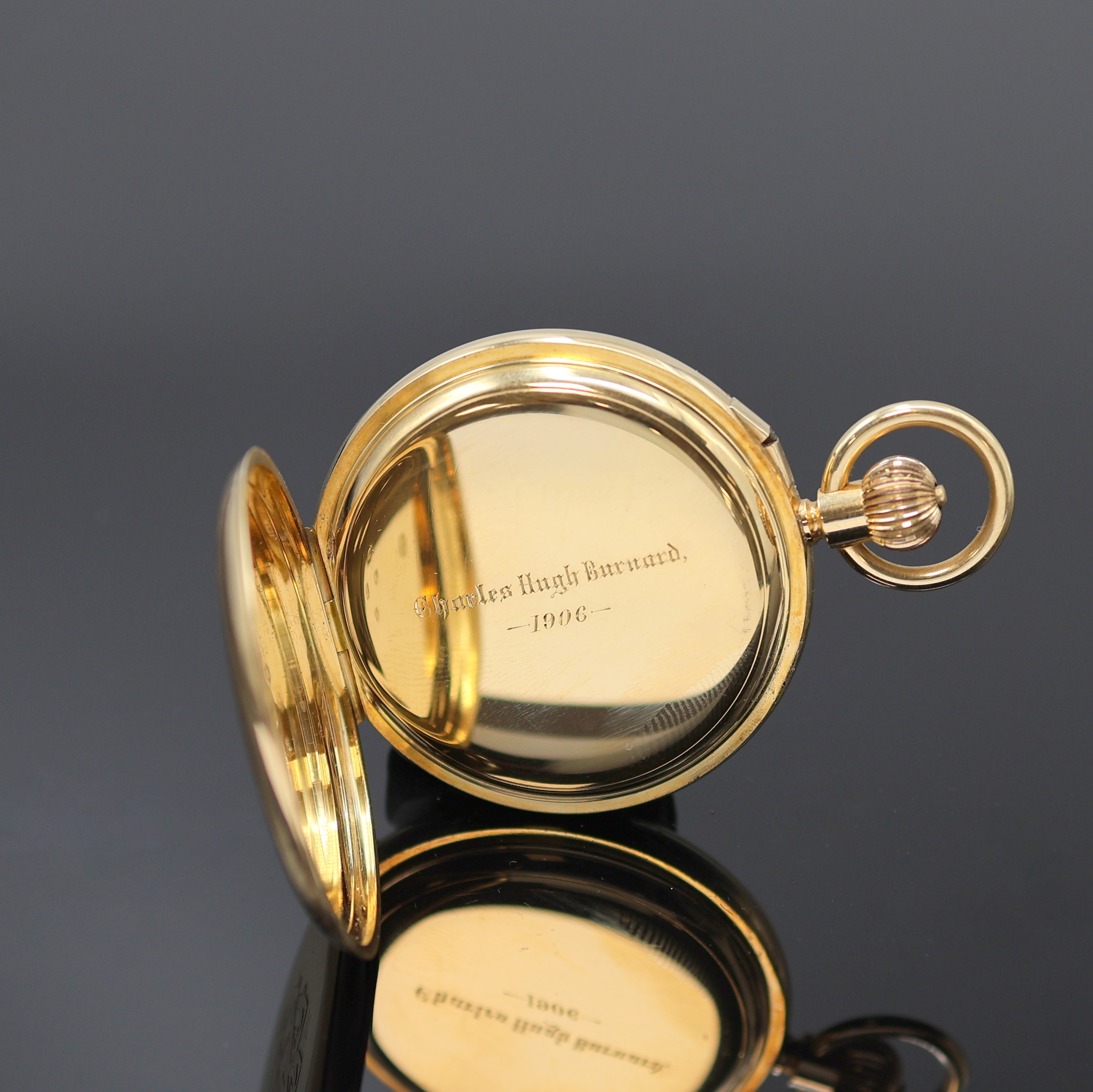 Detail e: R. STEWARD Glasgow schwere Halbsavonette in GG 750/000, England lt. Hallmark London 1903, glattes 3-Deckel Goldgeh., Zeigerst. m. Flankenschutz, auf ...