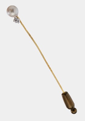 Image 26974981 - 14 kt Gold Perl-Brillant-Anstecknadel, GG/WG 585/000, schlicht, Akoyazuchtperle, D. ca. ...