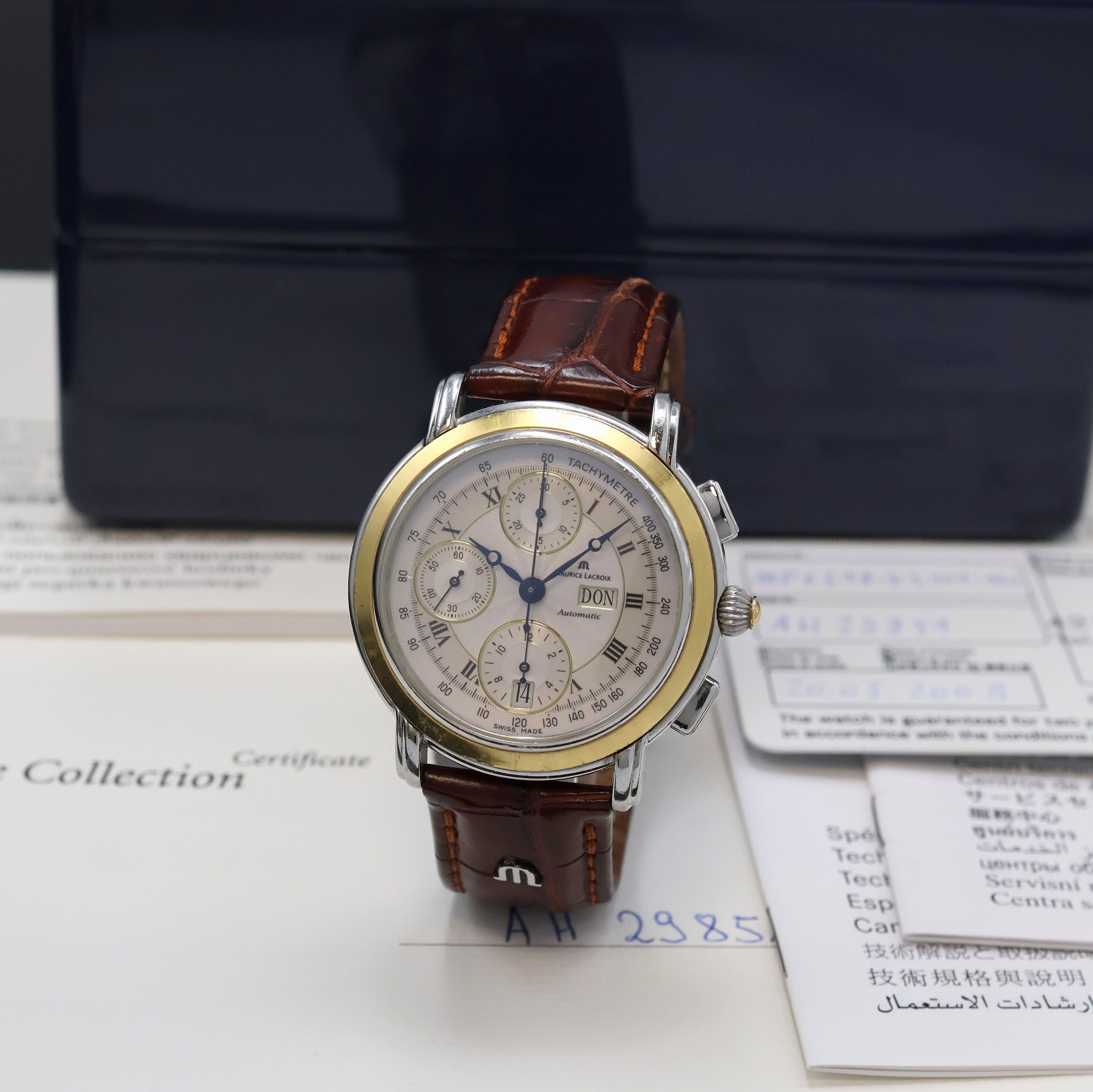 MAURICE LACROIX Automatikchronograph Croneo Referenz MP6318, Edelstahlgeh., Lünette in GG 750/000, beids. vergl., Boden 6-fach verschr., orig. ...