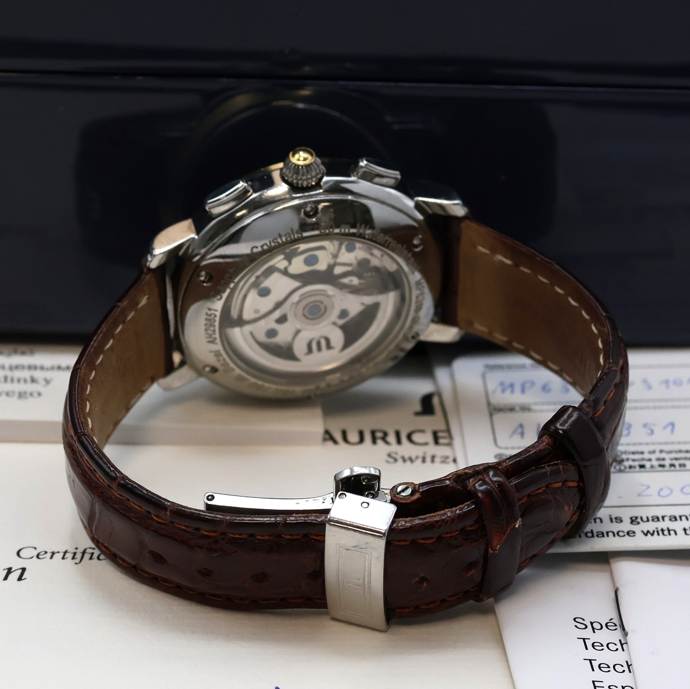 Detail b: MAURICE LACROIX Automatikchronograph Croneo Referenz MP6318, Edelstahlgeh., Lünette in GG 750/000, beids. vergl., Boden 6-fach verschr., orig. ...