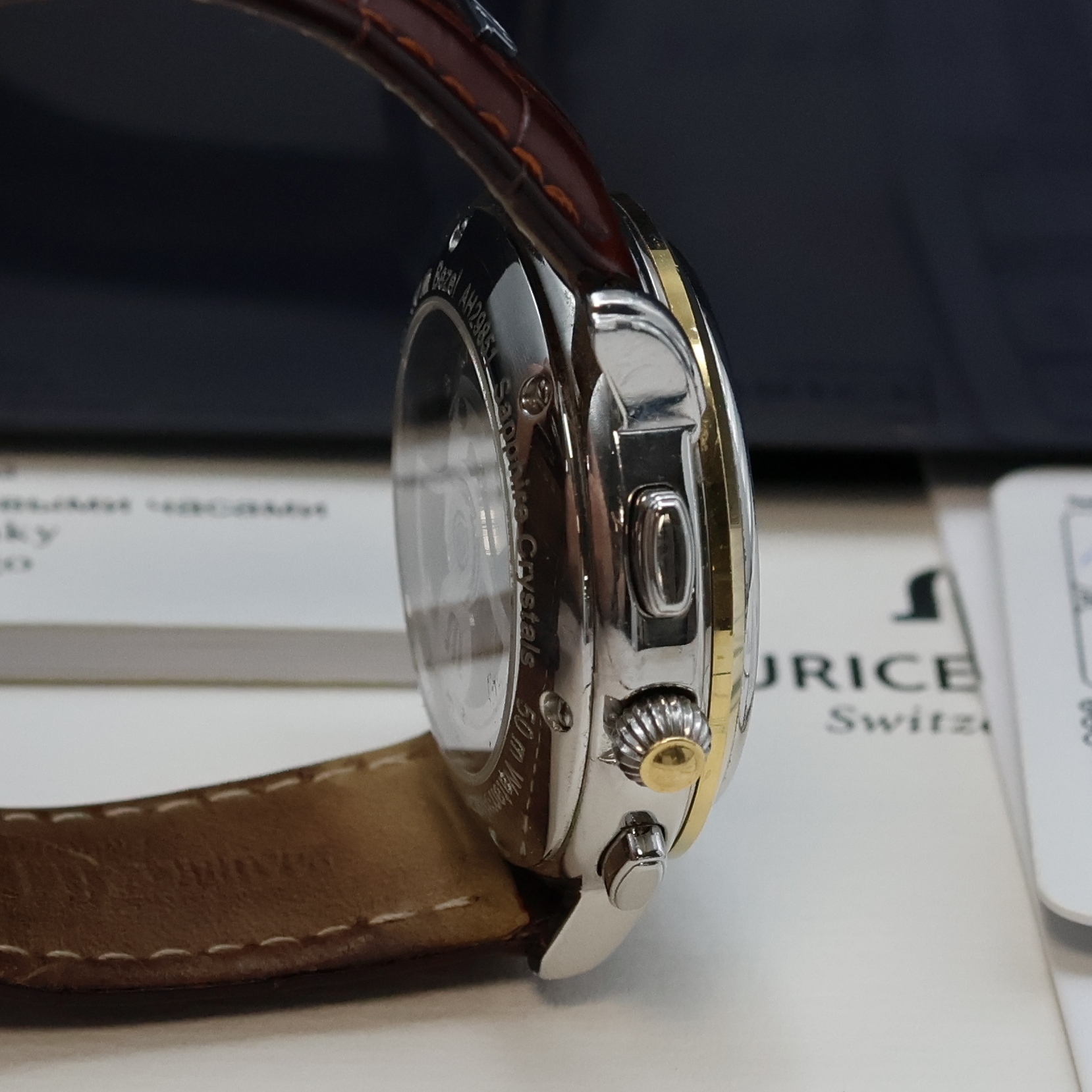 Detail c: MAURICE LACROIX Automatikchronograph Croneo Referenz MP6318, Edelstahlgeh., Lünette in GG 750/000, beids. vergl., Boden 6-fach verschr., orig. ...