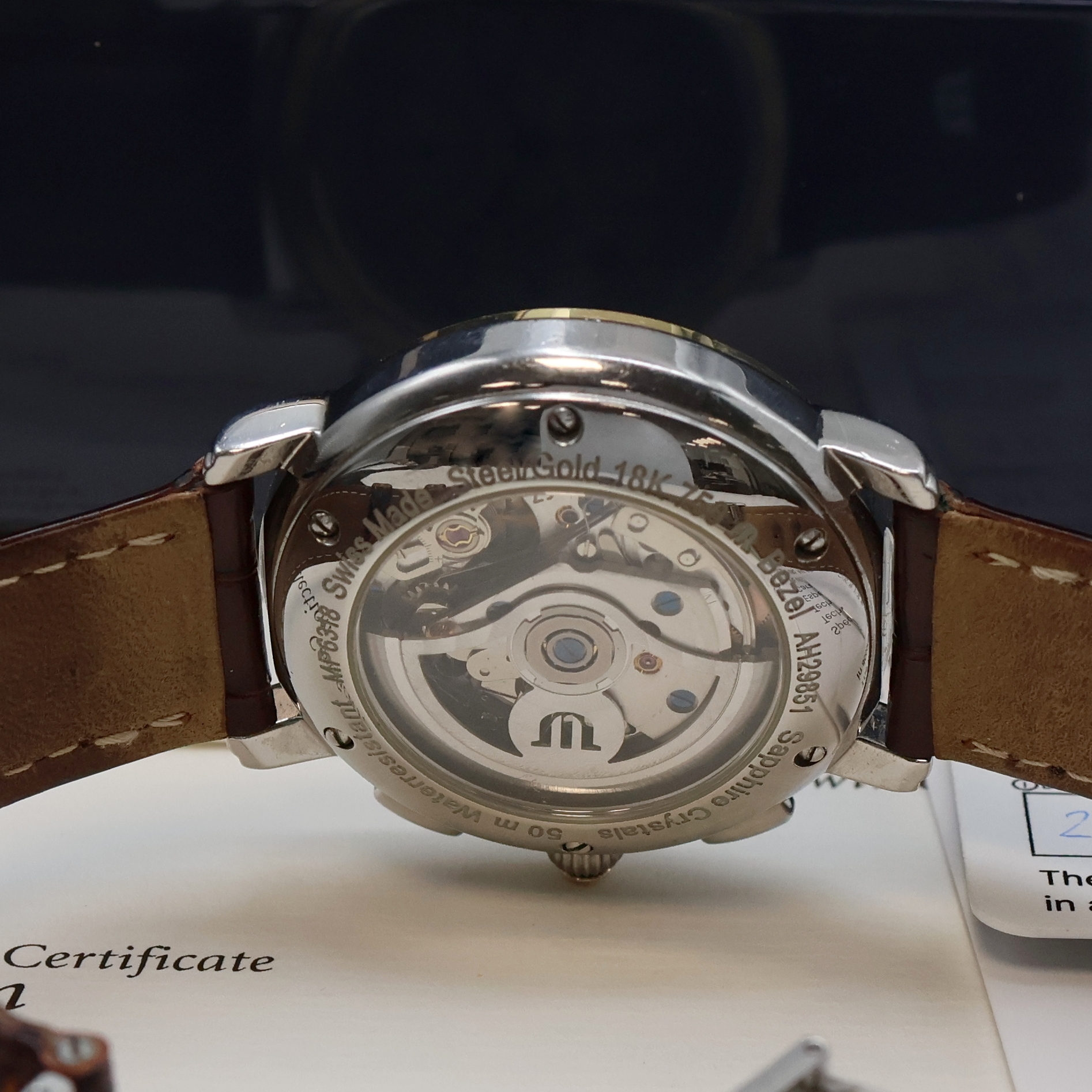 Detail e: MAURICE LACROIX Automatikchronograph Croneo Referenz MP6318, Edelstahlgeh., Lünette in GG 750/000, beids. vergl., Boden 6-fach verschr., orig. ...