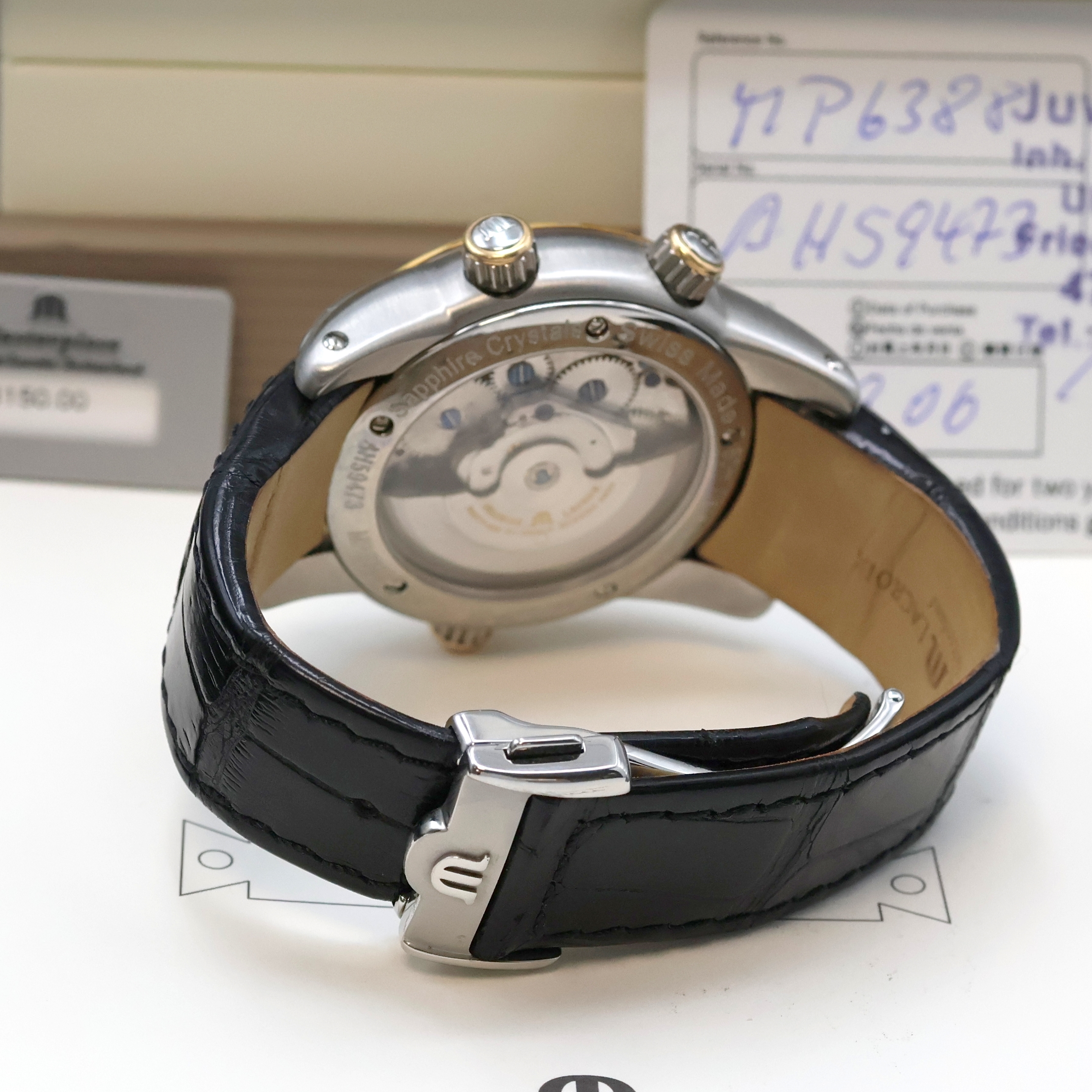 Detail b: MAURICE LACROIX Armbandwecker aus der Masterpiece Serie Modell Reveil Globe Referenz MP6388, Automatik, beids. vergl. Edelstahlgeh. inkl. orig. ...