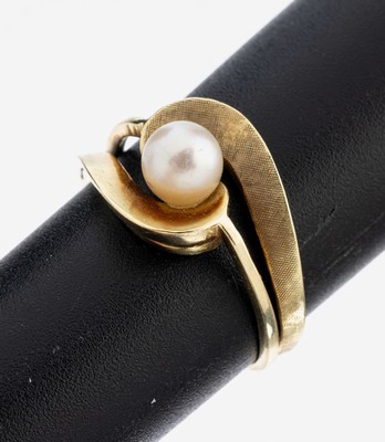 Image 26975010 - 14 kt Gold Perl-Ring, GG 585/000, part. sat., geschwungen, Akoyazuchtperle, D. ca. ...