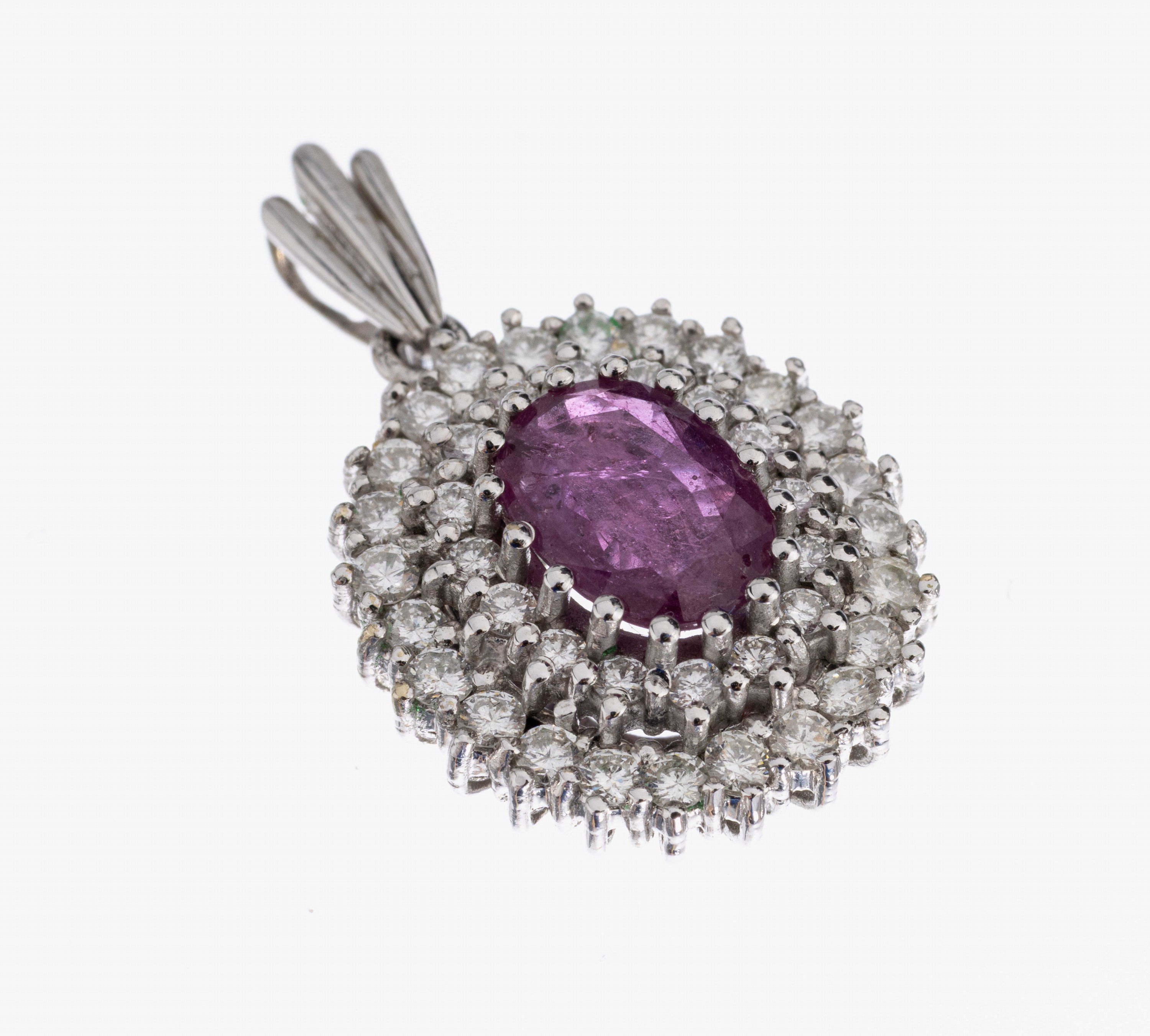 Image 26975163 - 14 kt Gold Rubin-Brillant-Anhänger, WG 585/000, mittig ovalfacett. Rubin ca. 0.80 ...