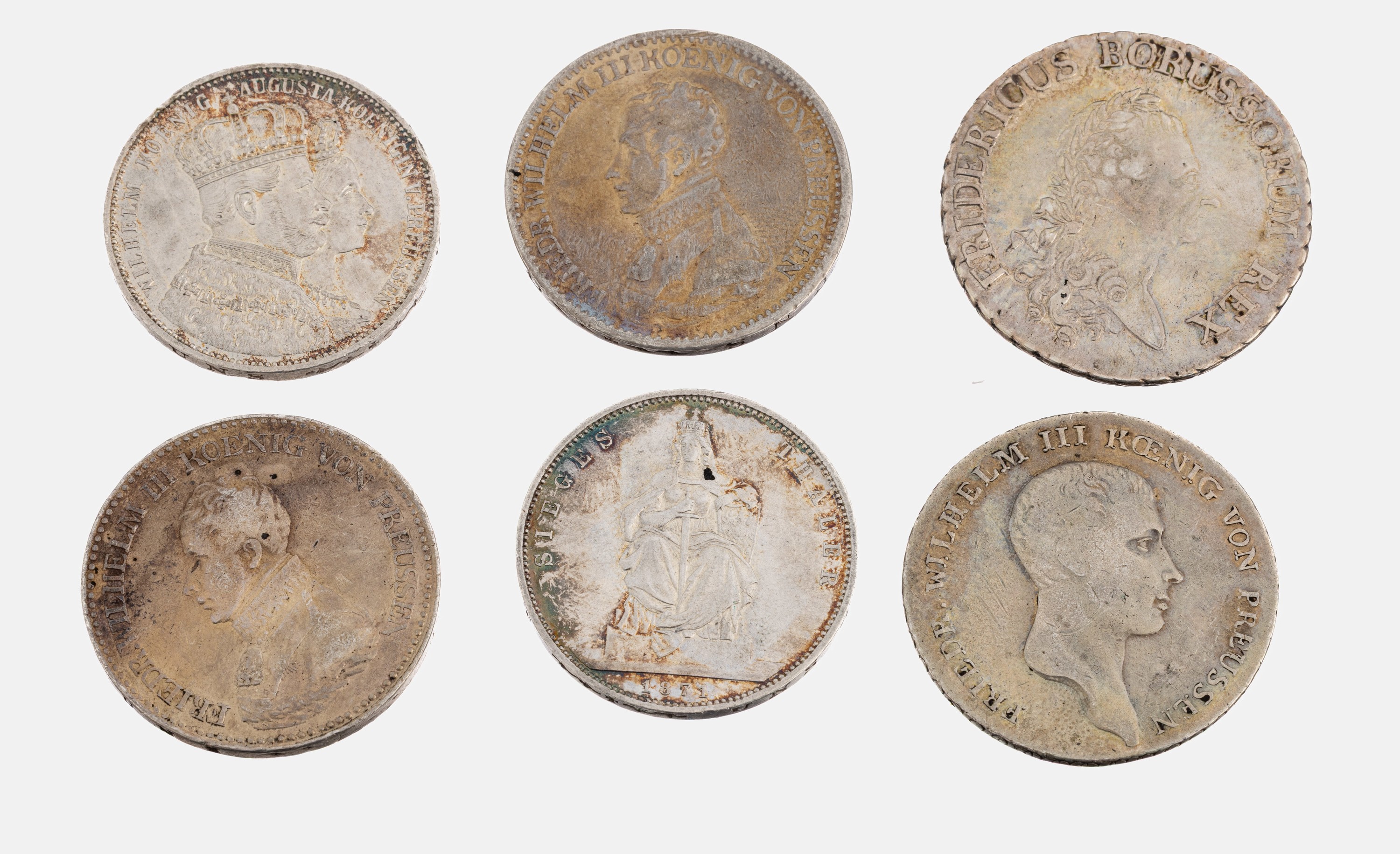 Konvolut 6 Silbermünzen, Deutsches Reich, 1x 1 Reichsthaler 1785 Friedericus Borussorum Rex, 1 x 1 Reichsthaler 1814 Friedrich WilhelmIII., 1 x 1 ...