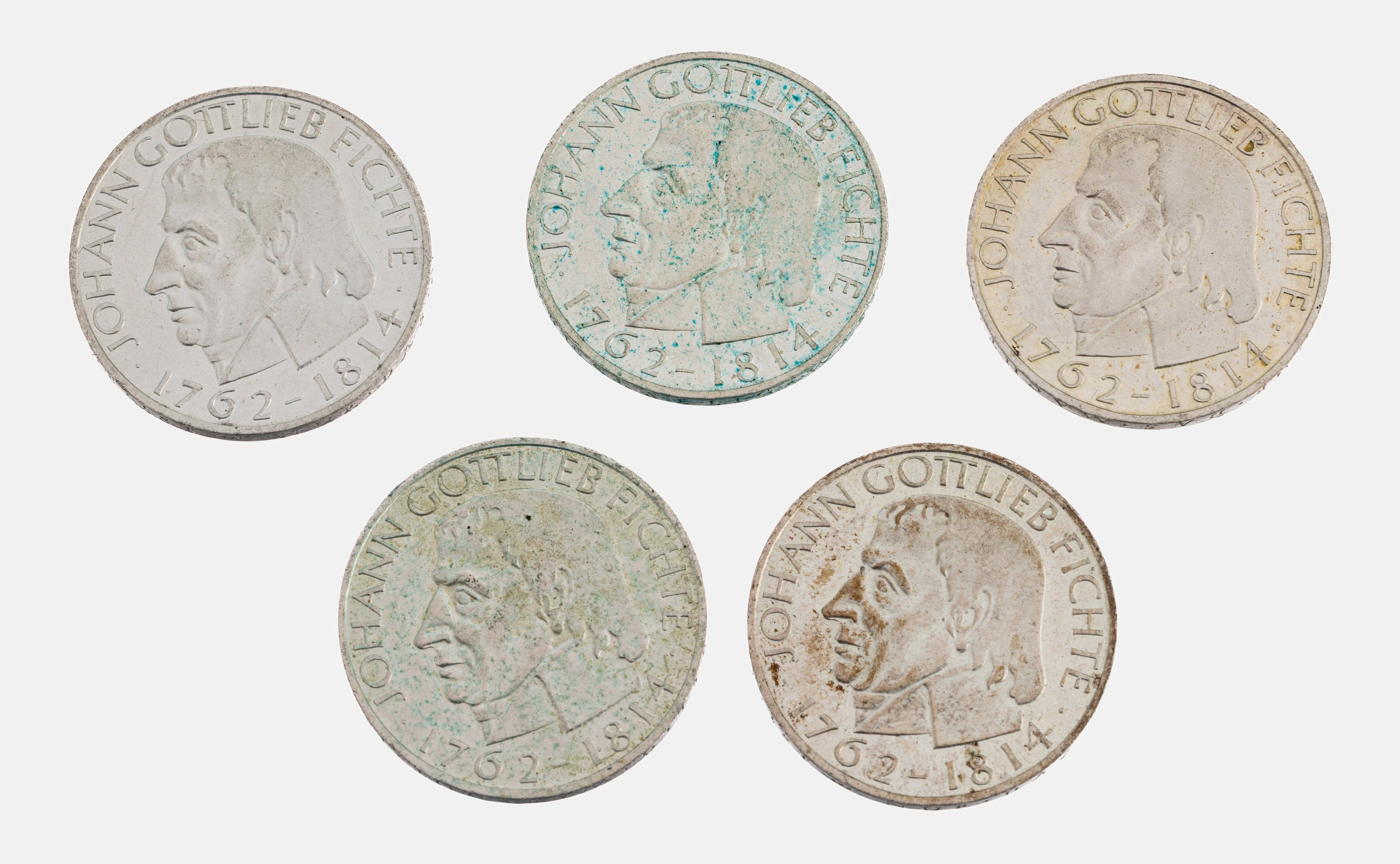 Image 26975196 - Konvolut 5 x 5 Mark Silbermünzen, Deutschland 1964 Johann Gottlieb Fichte, versch. EHZ