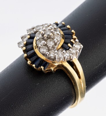 Image 26975191 - 14 kt Gold Brillant-Saphir-Ring, GG/WG 585/000, 19 in WG gefasste Brillanten zus. ...