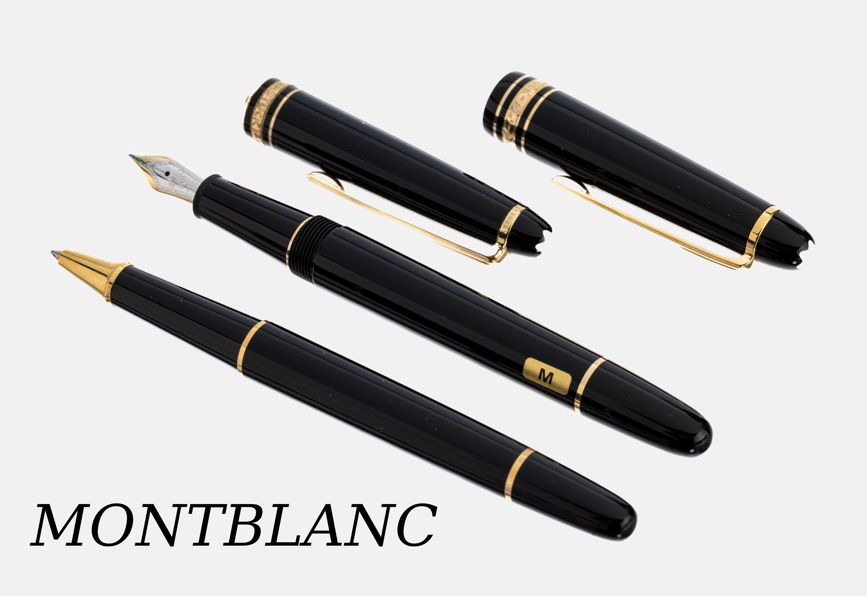 Konvolut 2 MONTBLANC Meisterstück Schreibgeräte, 1 x Füllfederhalter PIX, Feder GG/WG 585/000, Breite M, Orig.-Etui mit Ersatzpatrone, 1 x ...