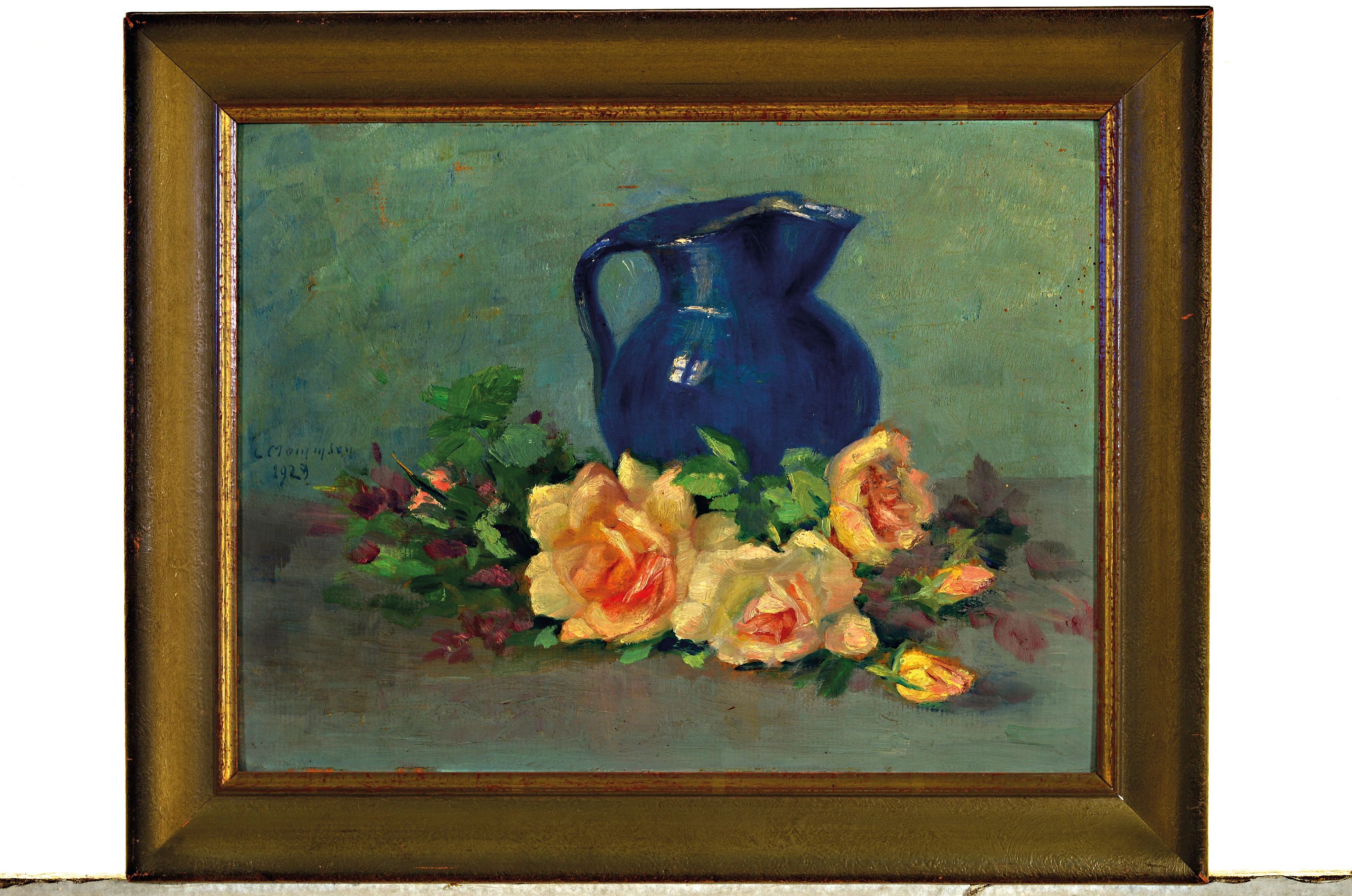 Detail k: Luise Amalie Johanna Mommsen, geb. 1859 Oldenburg, Stillleben mit Rosen und Krug, Öl/Malkarton, li. signiert und dat. 1929, ca. 30 x 40 cm