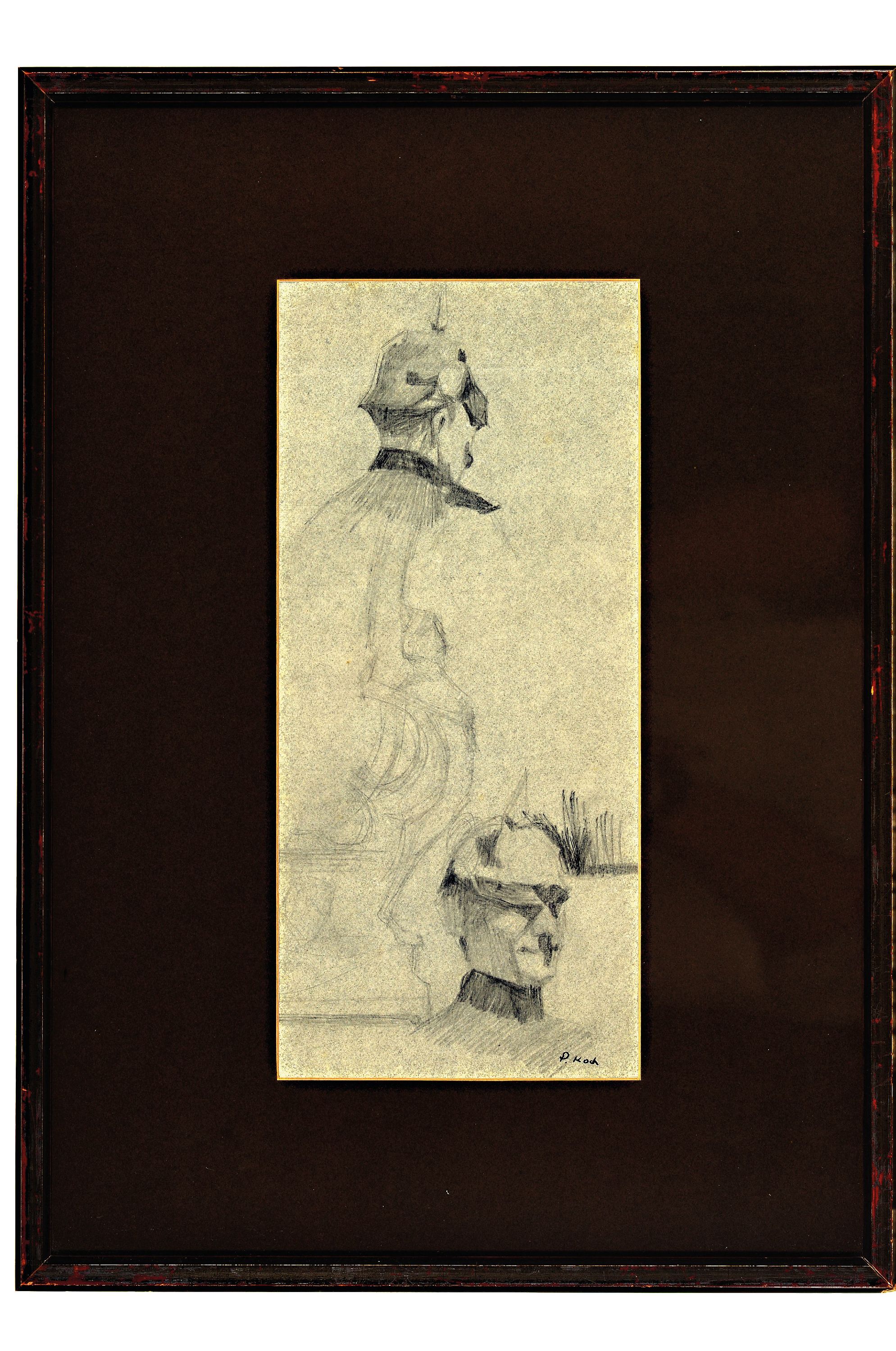 Detail k: Peter Koch, 1874 Deidesheim-1956 Gimmeldingen, 2 Bleistiftzeichnungen, 1x Studie eines Soldaten des 1.WK, 1x Rückansicht eines stehenden Mannes mit ...