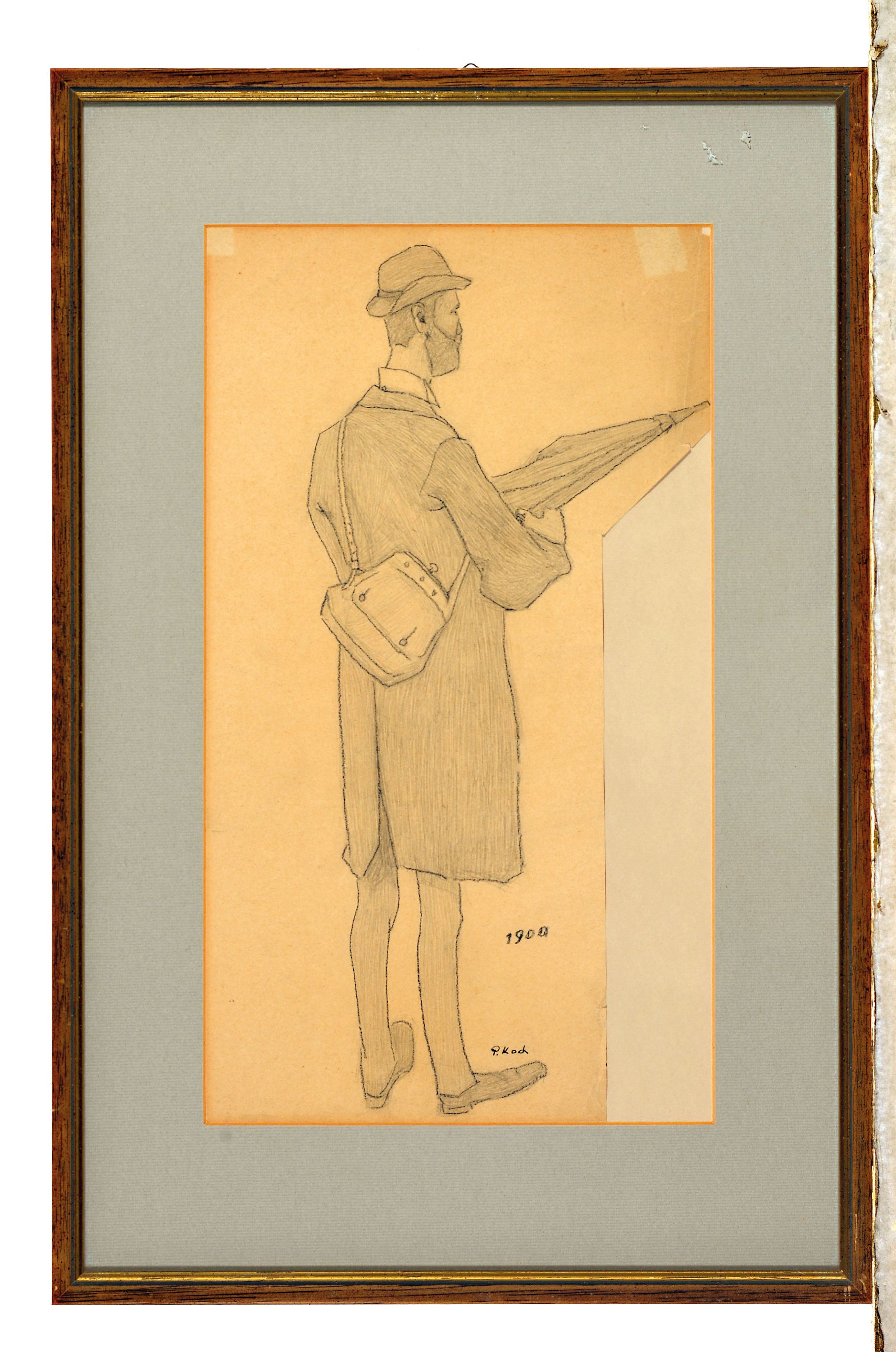 Detail m: Peter Koch, 1874 Deidesheim-1956 Gimmeldingen, 2 Bleistiftzeichnungen, 1x Studie eines Soldaten des 1.WK, 1x Rückansicht eines stehenden Mannes mit ...