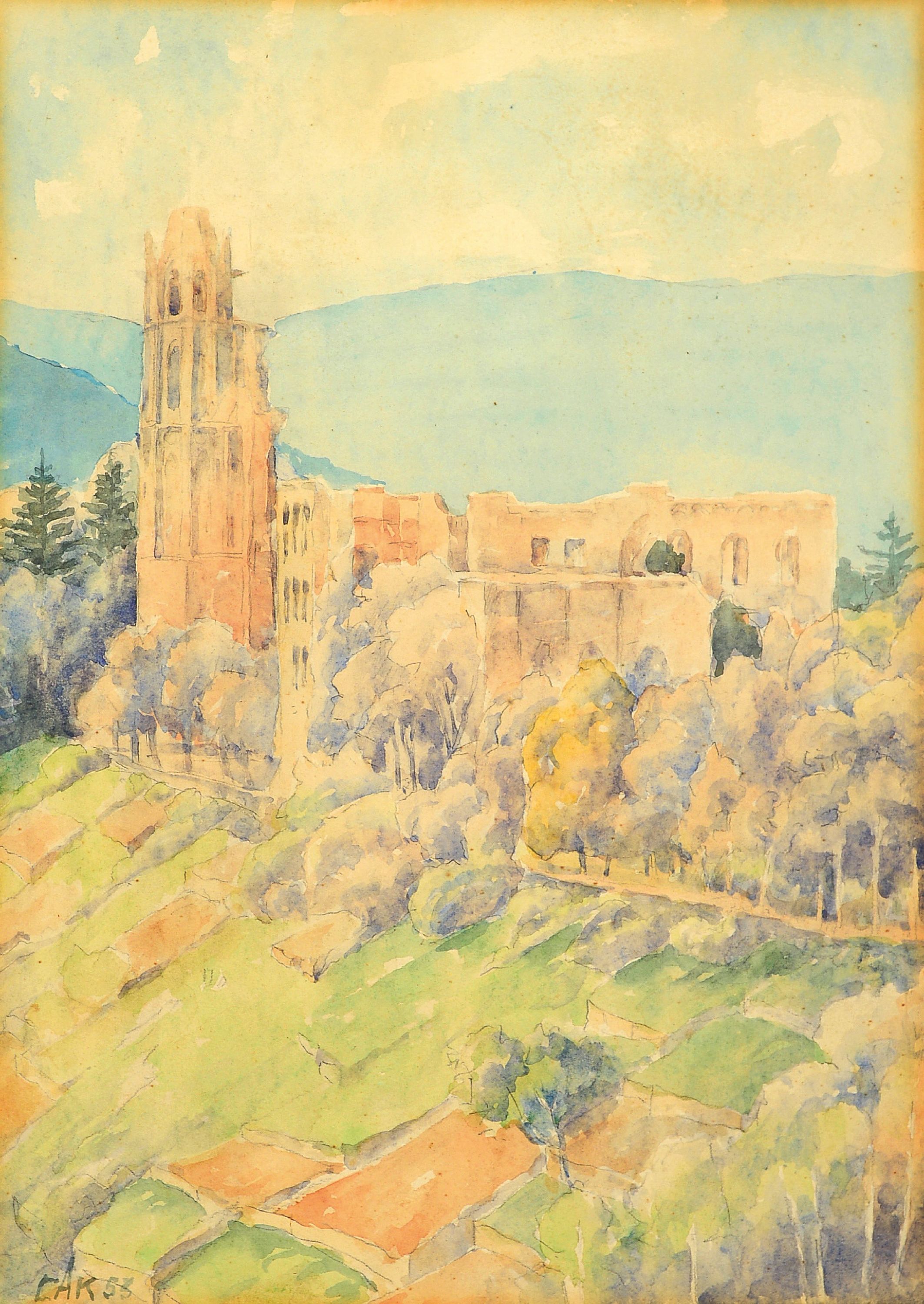 Carl Korbmann, 1894-1958 Bad Dürkheim, 2 Aquarelle, Ansicht der Limburg im Sommer und im Winter, signiert und einem datiert 1953, unter Glas gerahmt ...