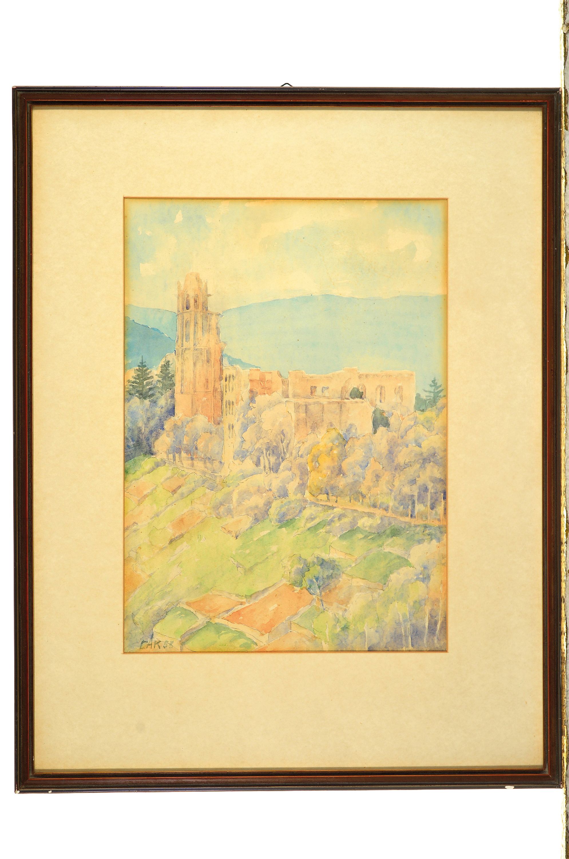 Detail k: Carl Korbmann, 1894-1958 Bad Dürkheim, 2 Aquarelle, Ansicht der Limburg im Sommer und im Winter, signiert und einem datiert 1953, unter Glas gerahmt ...