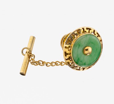 Image 26975307 - 14 kt Gold Jade-Stickpin, GG 585/000, rund, D. ca. 1.9 cm, mittig Jadescheibe, ...