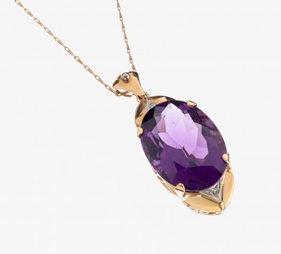 Image 26975310 - 14 kt Gold Amethyst-Diamant-Anhänger, 1950er Jahre, GG/WG 585/000, ...
