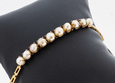 Image 26975317 - 14 kt Gold Perl-Armband, GG 585/000 gepr., Mittelteil mit 10 unrunden Zuchtperlen in ...