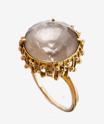 Image 26975320 - 18 kt Gold Rauchquarz-Ring, 1970er Jahre, GG 750/000, gr. rundfacett. Rauchquarz, ...