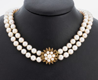 Image 26975321 - Zuchtperl-Collier mit 14 kt Gold Schließe, GG 585/000, 2-rhg. Akoyazuchtperlen, ...