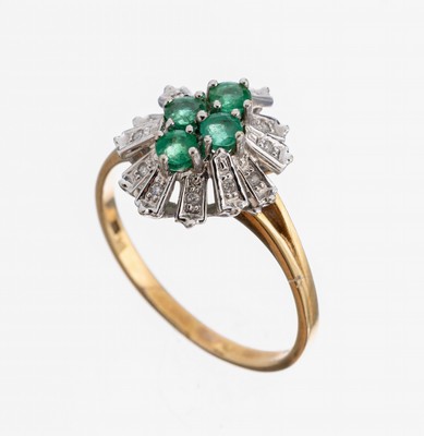 Image 26975332 - 14 kt Gold Smaragd-Diamant-Ring, GG/WG 585/000, 4 rundfacett. Smaragde zus. ca. 0.20 ...