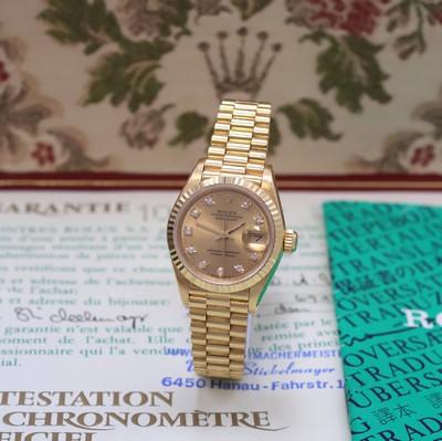 Image 26975370 - ROLEX Datejust Referenz 69178 Damenarmbanduhr in GG 750/000, Schweiz lt. orig. Papier ...