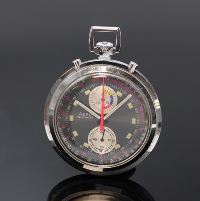 Image 26975385 - AERO Neuchatel Taschenuhr mit Chronograph, Schweiz um 1970, Handaufzug, verchr., beids. ...