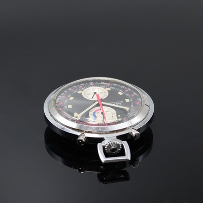 26975385a - AERO Neuchatel Taschenuhr mit Chronograph, Schweiz um 1970, Handaufzug, verchr., beids. ...