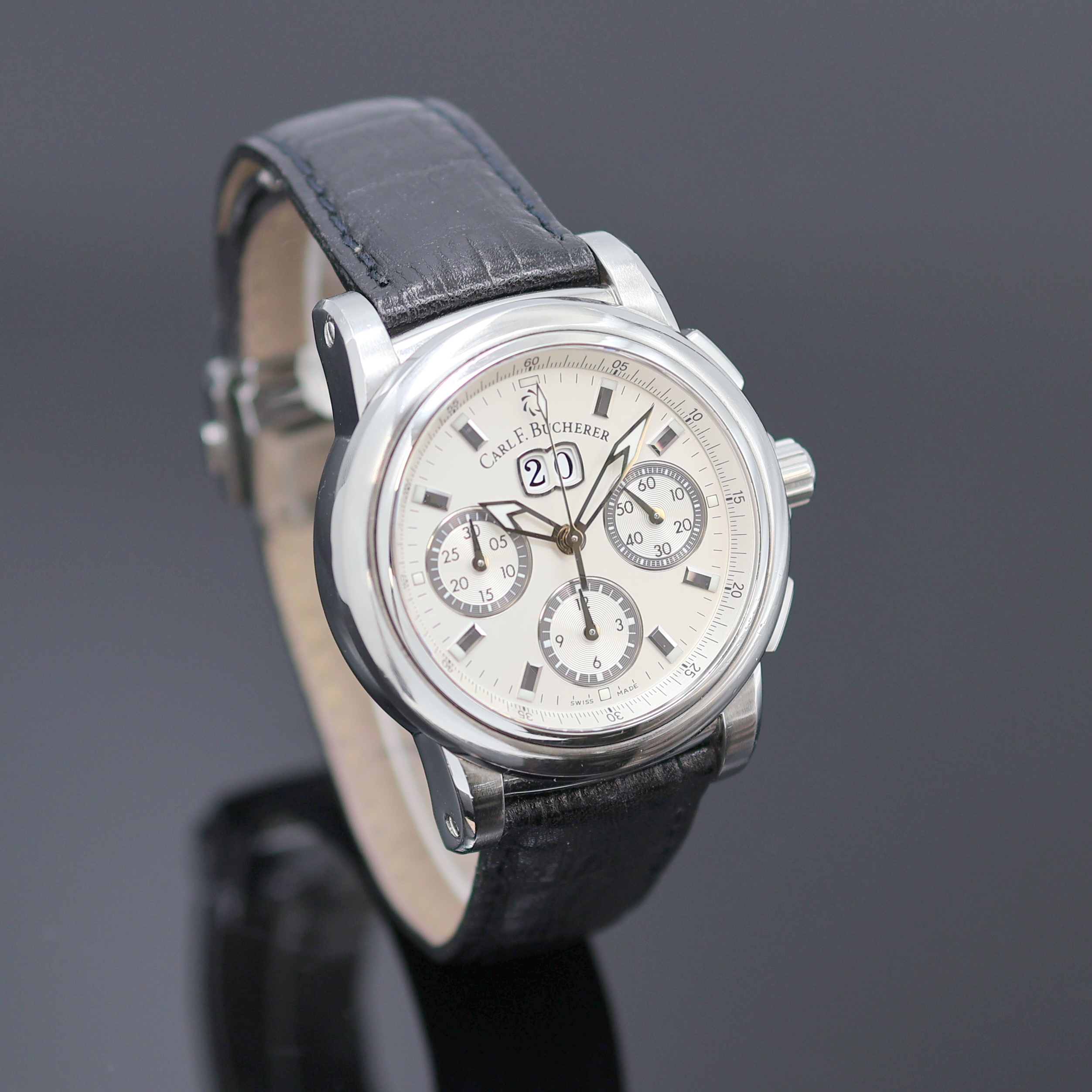 Detail b: CARL. F. BUCHERER Patravi Armbandchronograph Referenz 4500.620, Automatik, Schweiz um 2005, beids. vergl. Edelstahlgeh. inkl. Lederband m. orig. ...