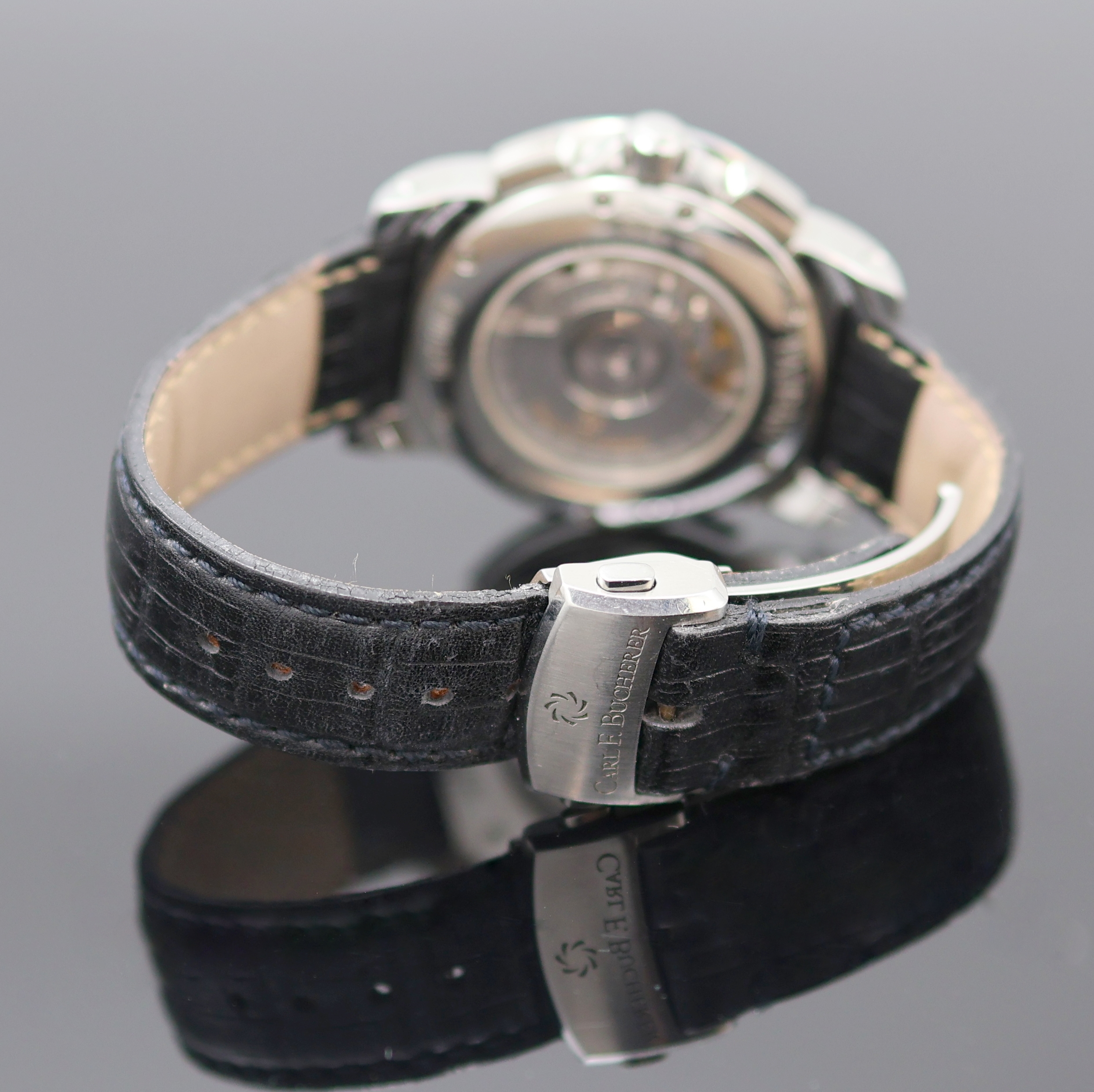 Detail c: CARL. F. BUCHERER Patravi Armbandchronograph Referenz 4500.620, Automatik, Schweiz um 2005, beids. vergl. Edelstahlgeh. inkl. Lederband m. orig. ...