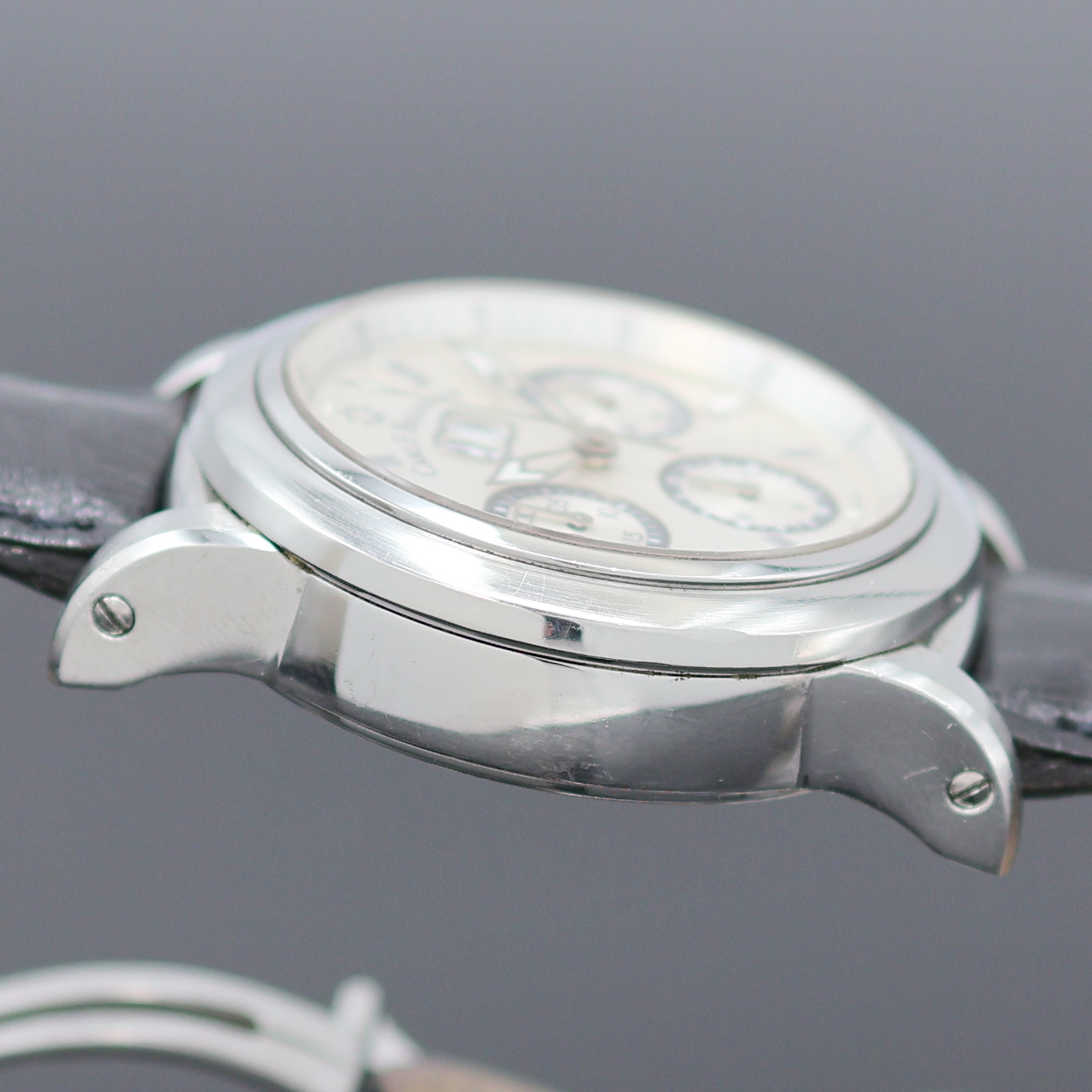 Detail e: CARL. F. BUCHERER Patravi Armbandchronograph Referenz 4500.620, Automatik, Schweiz um 2005, beids. vergl. Edelstahlgeh. inkl. Lederband m. orig. ...