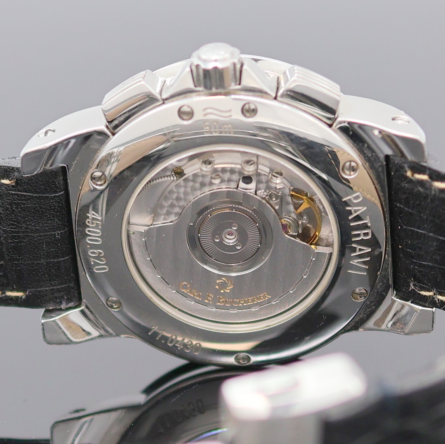 Detail f: CARL. F. BUCHERER Patravi Armbandchronograph Referenz 4500.620, Automatik, Schweiz um 2005, beids. vergl. Edelstahlgeh. inkl. Lederband m. orig. ...