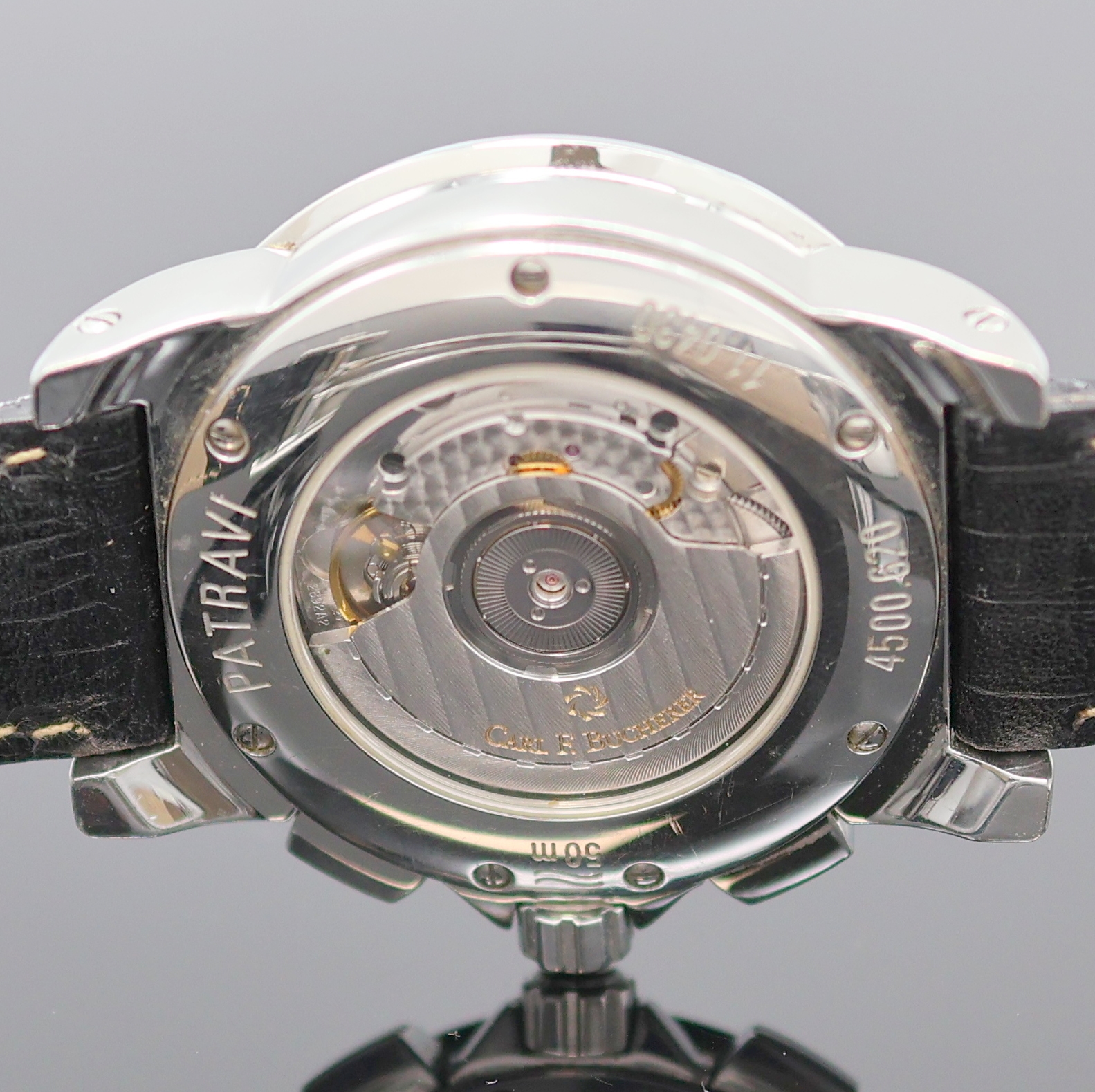 Detail g: CARL. F. BUCHERER Patravi Armbandchronograph Referenz 4500.620, Automatik, Schweiz um 2005, beids. vergl. Edelstahlgeh. inkl. Lederband m. orig. ...