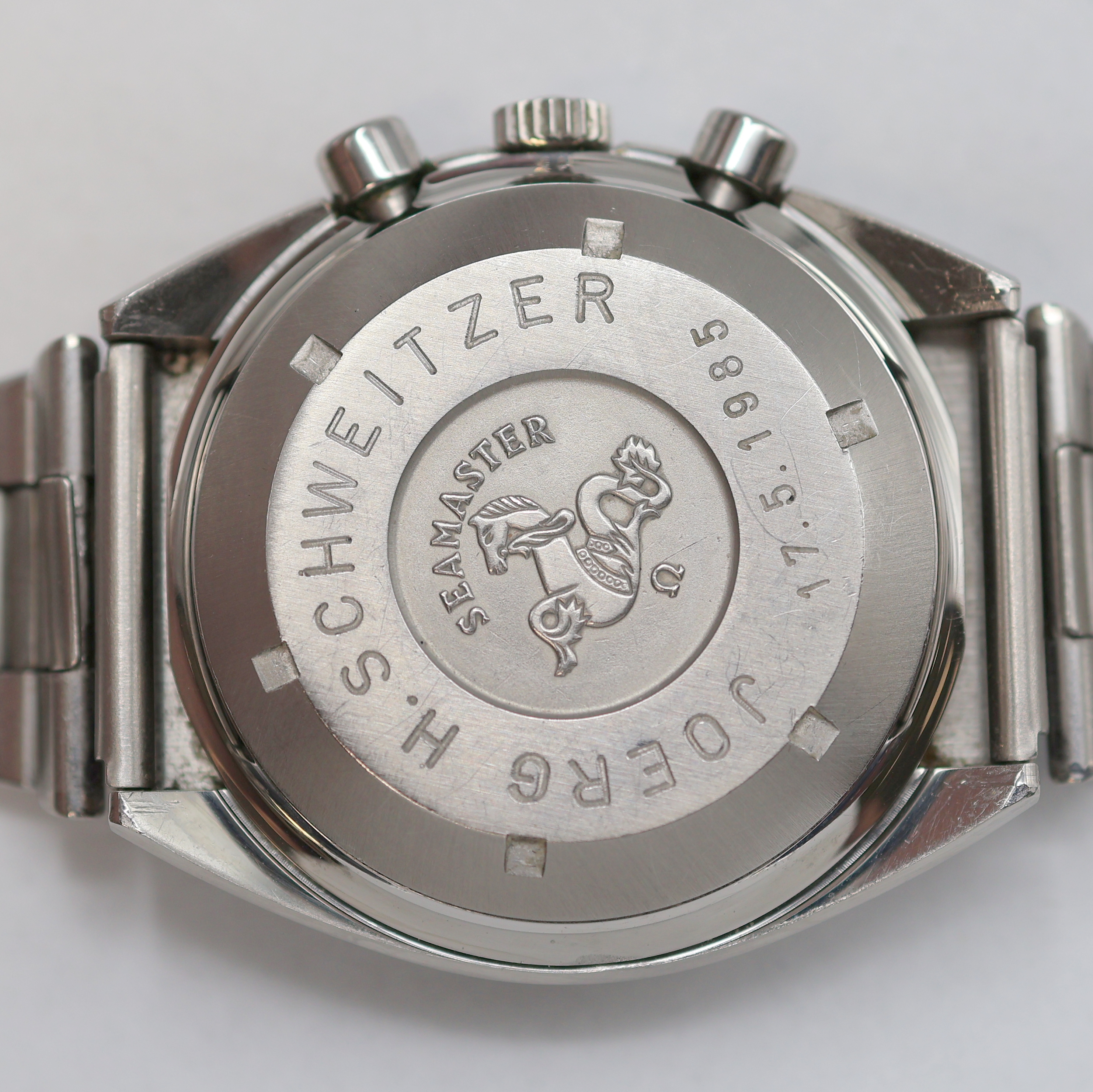 Detail f: OMEGA Speedmaster Armbandchronograph Referenz 176.0012, Schweiz um 1985, Automatik, Edelstahlgeh. inkl. orig. Gliederband m. Faltschließe, Boden m. ...