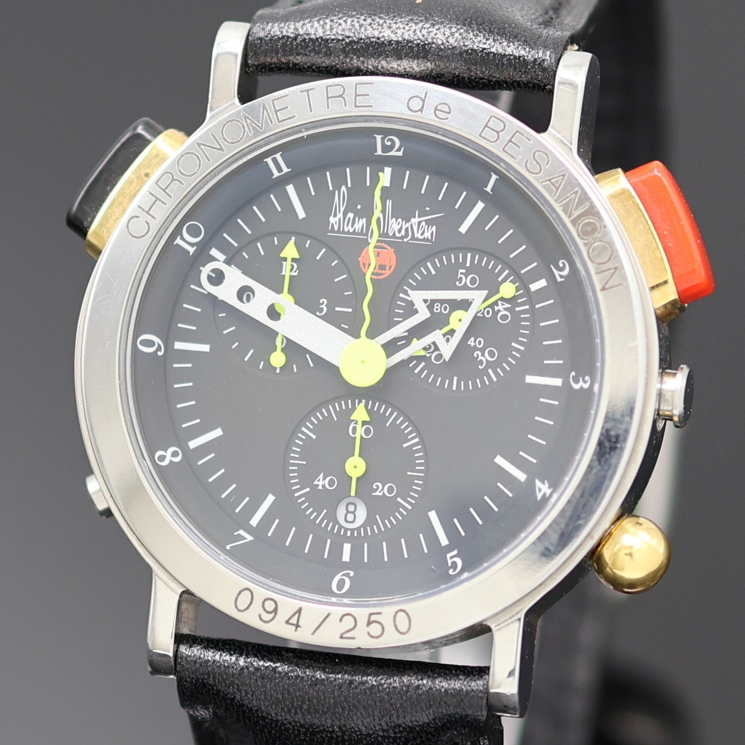 Detail a: ALAIN SILBERSTEIN Kronoalarm II auf 250 Stück limitierter Armbandchronograph Chronometer, Frankreich um 1995, quarz, Boden verschr., dezentrale ...