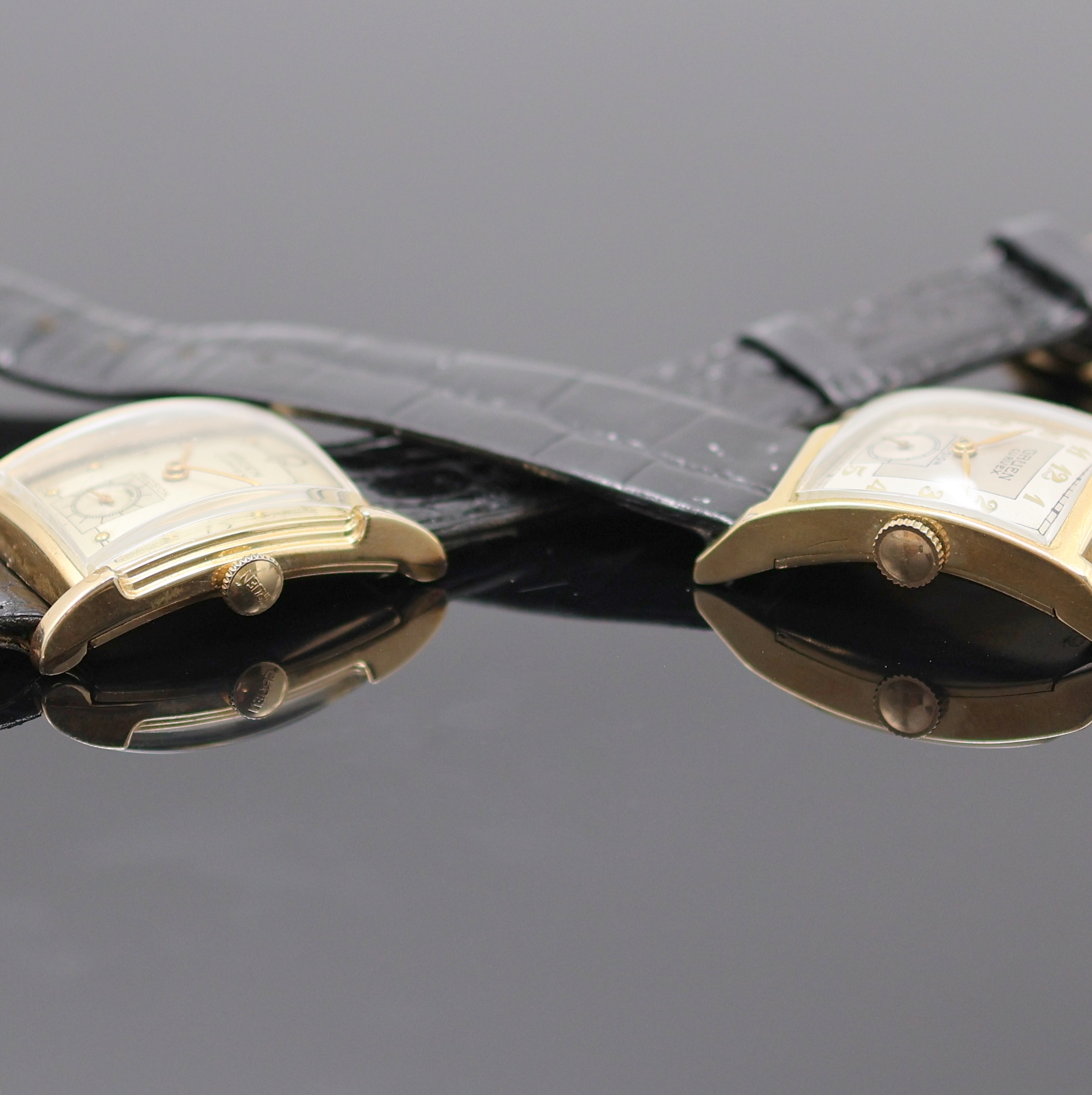 Detail c: GRUEN Curvex Precision 2 Armbanduhren 10k Goldfilled, USA um 1945, Handaufzug, Böden aufgedr., silb. Zifferblätter teils rest., arab. Zahlen u. ...