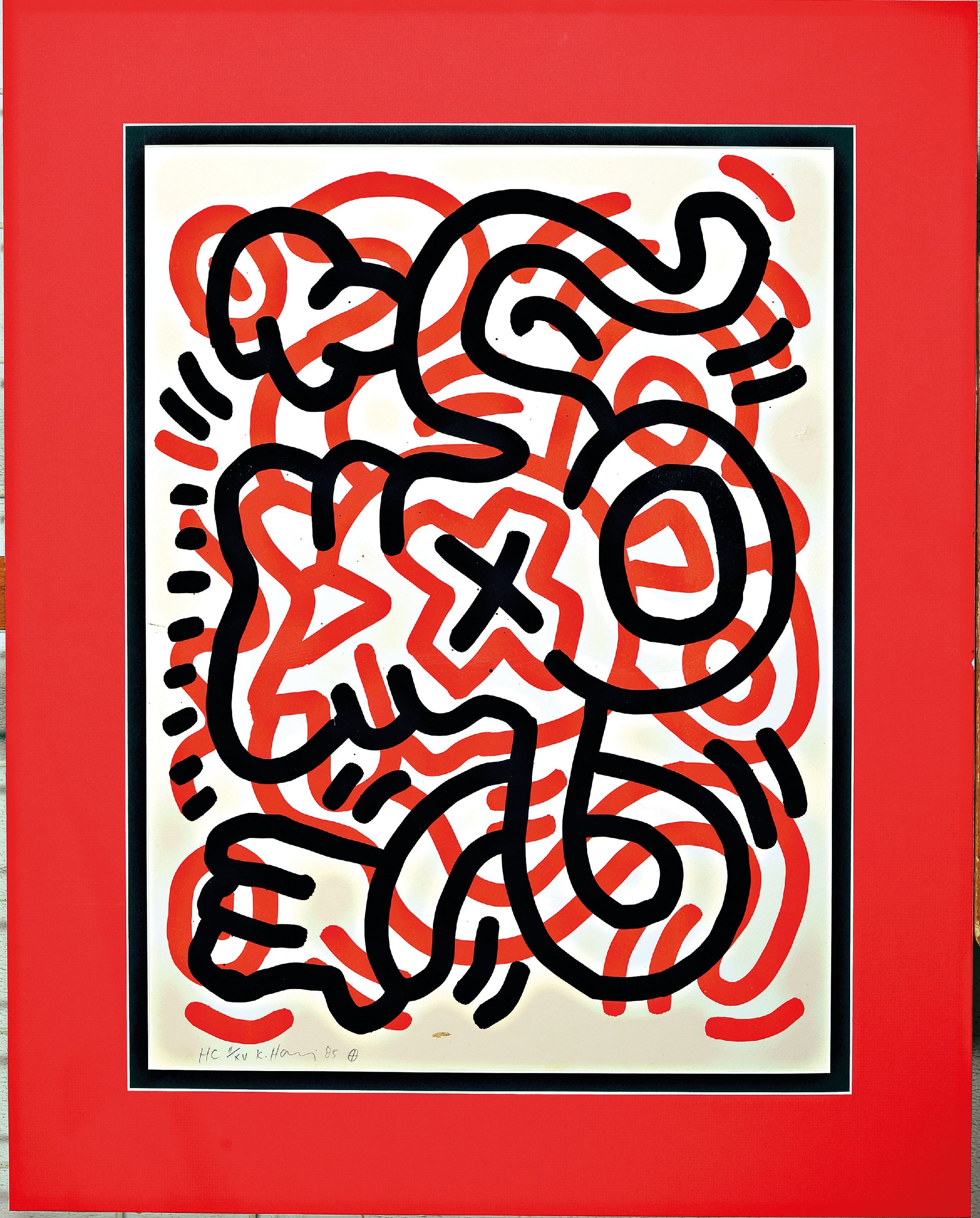 Detail k: Keith Haring, 1958-1990, Lithografie, Blatt 3 aus der Serie "Ludo", 1985, Ed. hors de commerce II/XV, handsigniert und datiert, unter rotem ...