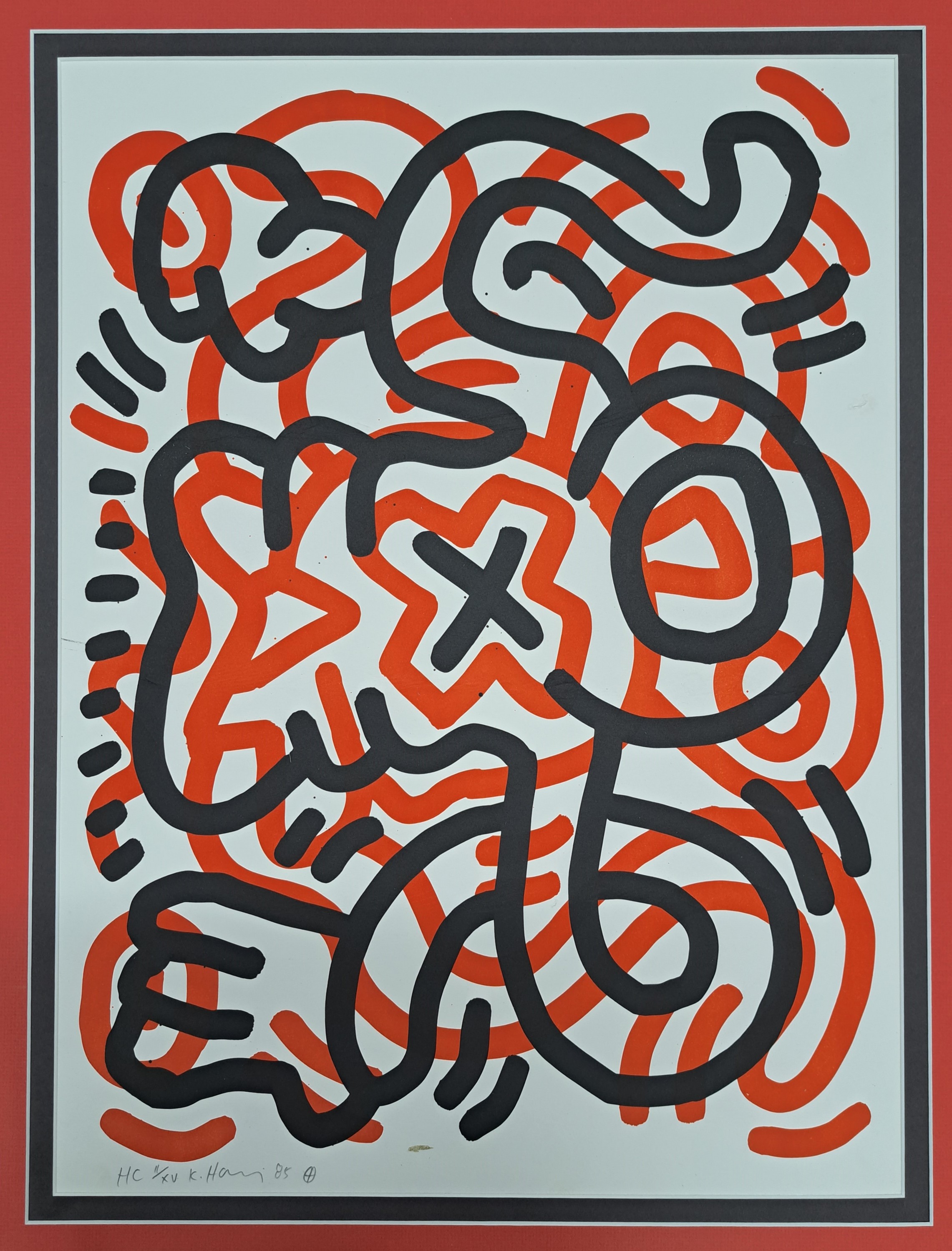 Detail l: Keith Haring, 1958-1990, Lithografie, Blatt 3 aus der Serie "Ludo", 1985, Ed. hors de commerce II/XV, handsigniert und datiert, unter rotem ...