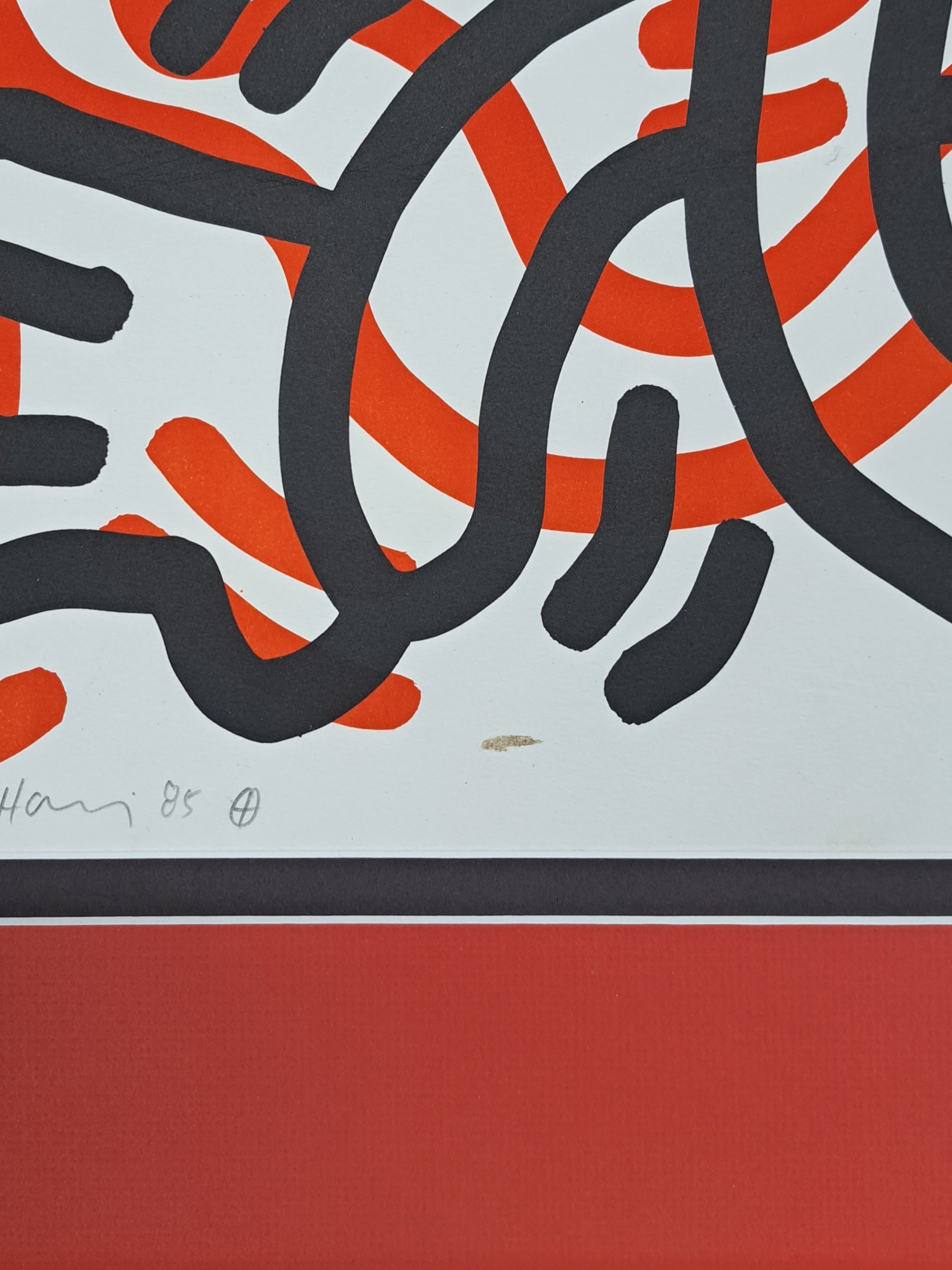 Detail o: Keith Haring, 1958-1990, Lithografie, Blatt 3 aus der Serie "Ludo", 1985, Ed. hors de commerce II/XV, handsigniert und datiert, unter rotem ...
