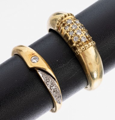Image 26975403 - Konvolut 2 Gold Diamant-Ringe, 1 x GG 750/000, 1 Brillant und 5 8/8-Diamanten zus. ca. ...