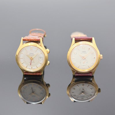 Image 26975416 - ORIS 2 vergoldete Armbanduhren, Schweiz um 1990, Handaufzug, 1) Oris Armbandwecker, ...