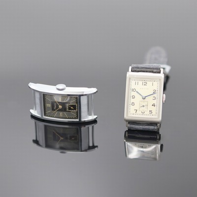 Image 26975417 - MINERVA und REVUE 2 rechteckige Armbanduhren, Schweiz um 1950/1960, Handaufzug, 1) ...