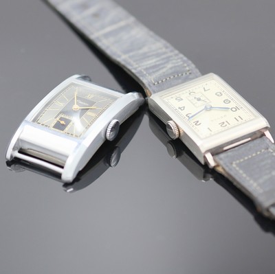 26975417c - MINERVA und REVUE 2 rechteckige Armbanduhren, Schweiz um 1950/1960, Handaufzug, 1) ...