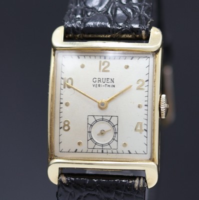 26975423a - GRUEN Verithin rechteckige Armbanduhr in GG 585/000, USA um 1945, Handaufzug, Boden ...