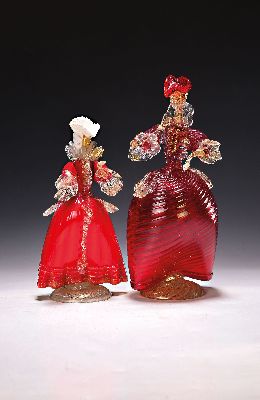 Image 26975450 - 2 Glasfiguren, Murano Italien, 20. Jh., mundgeblasenes Glas partiell rot ...