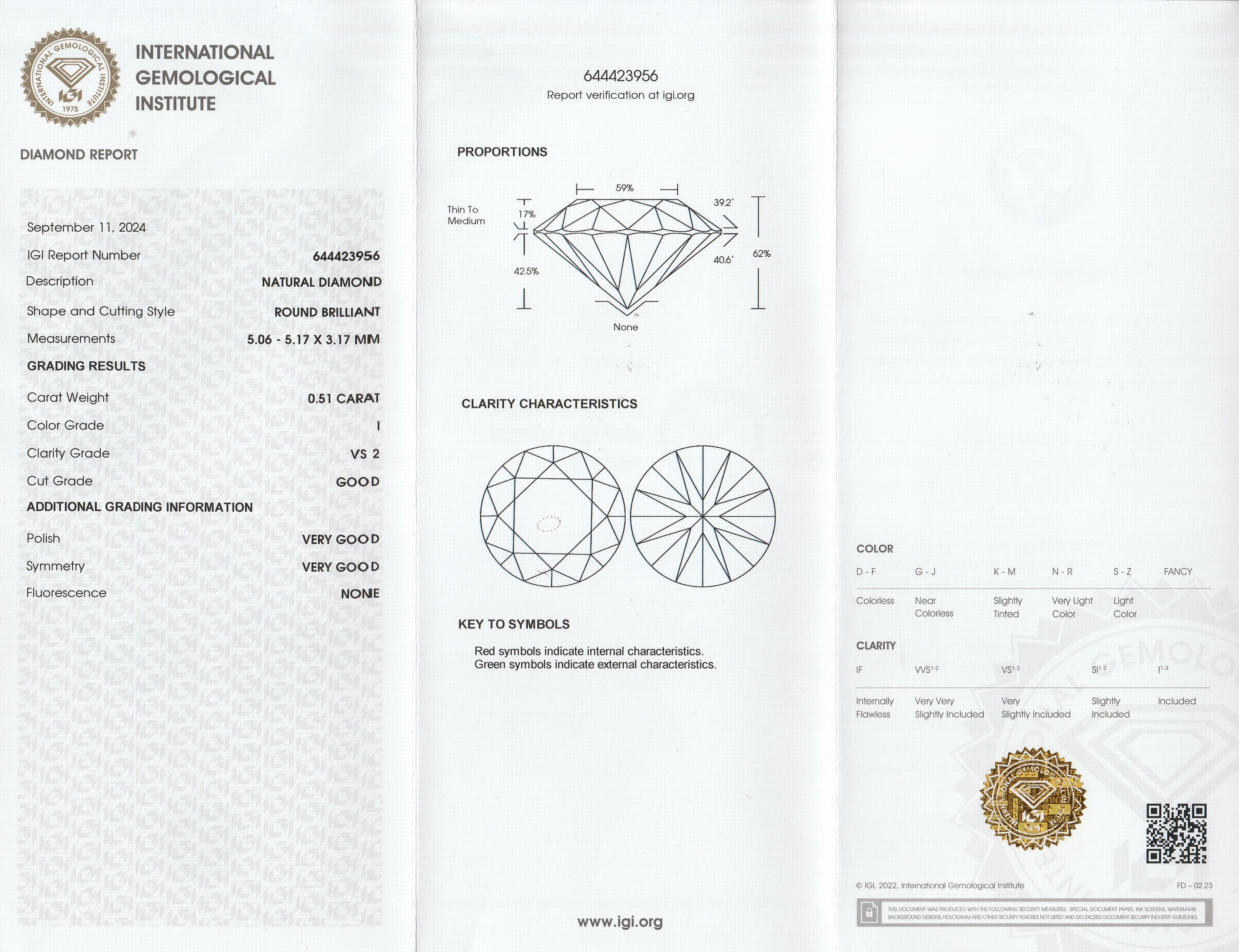 Detail a: Loser Brillant, 0.51 ct l.get.Weiß(I)/vs2, eingeschweißt, IGI-Expertise
