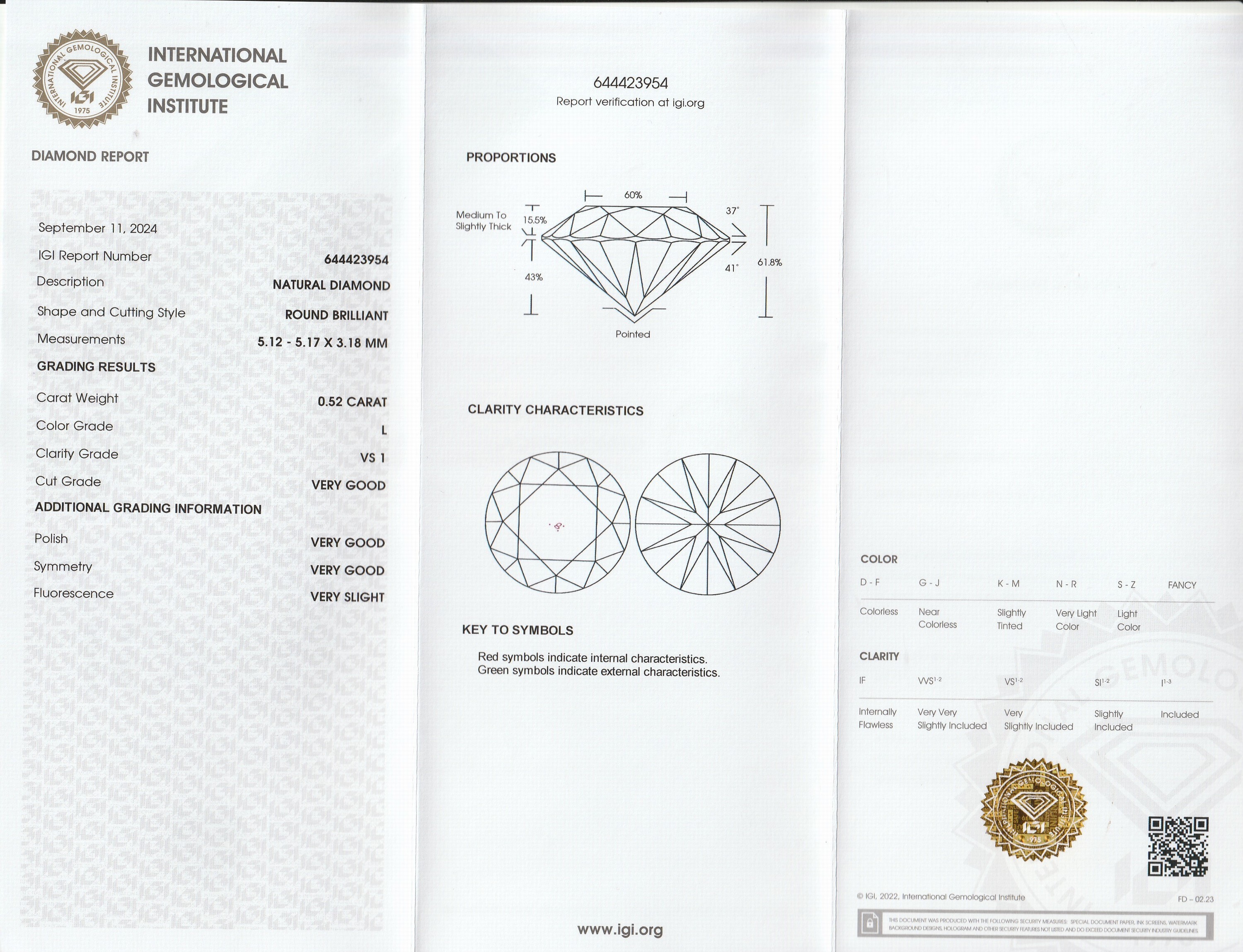 Detail a: Loser Brillant, 0.52 ct get.Weiß(L)/vs1, eingeschweißt, mit IGI-Expertise