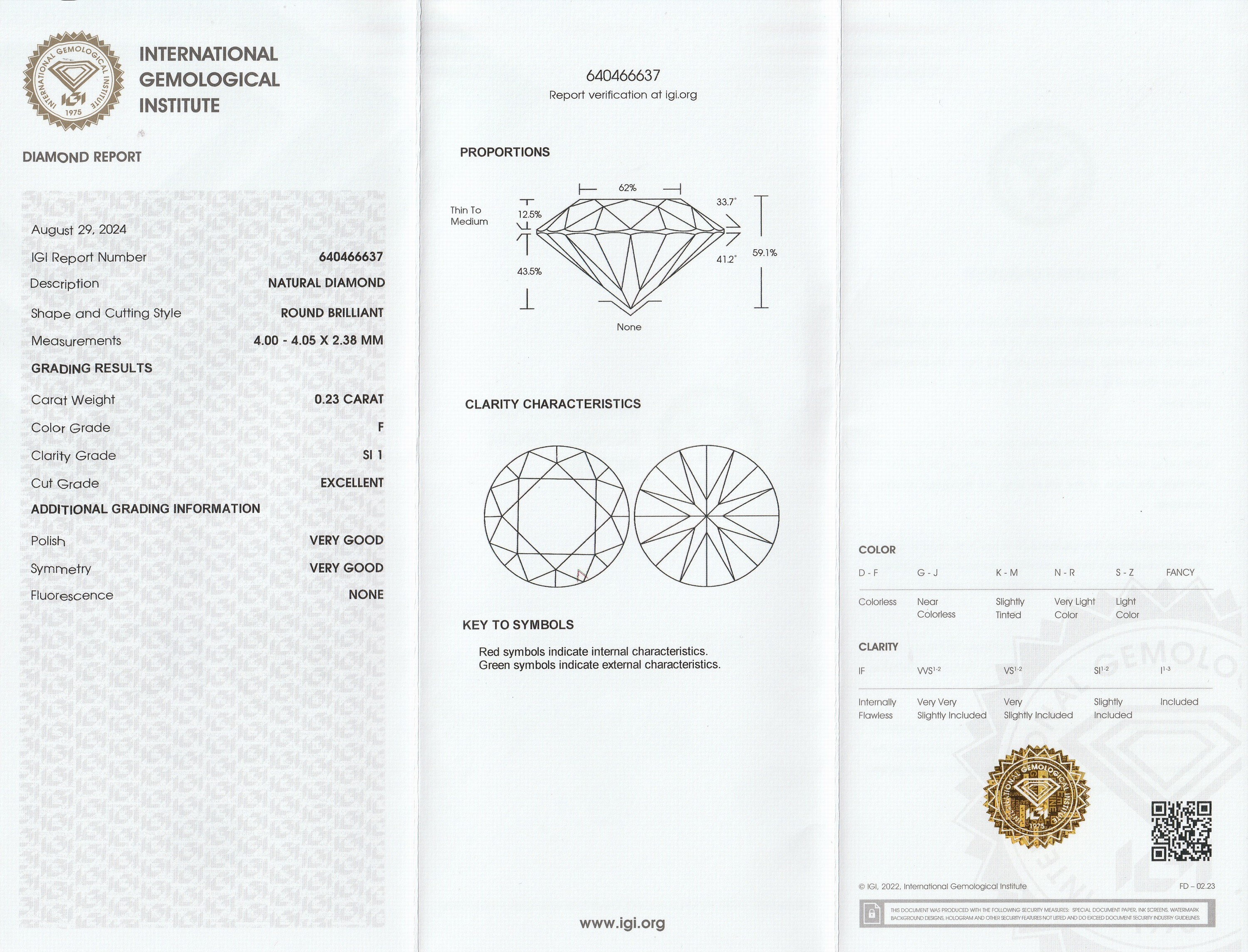 Detail a: Loser Brillant, 0.23 ct feines Weiß+(F)/si1, eingeschweißt, mit IGI-Expertise