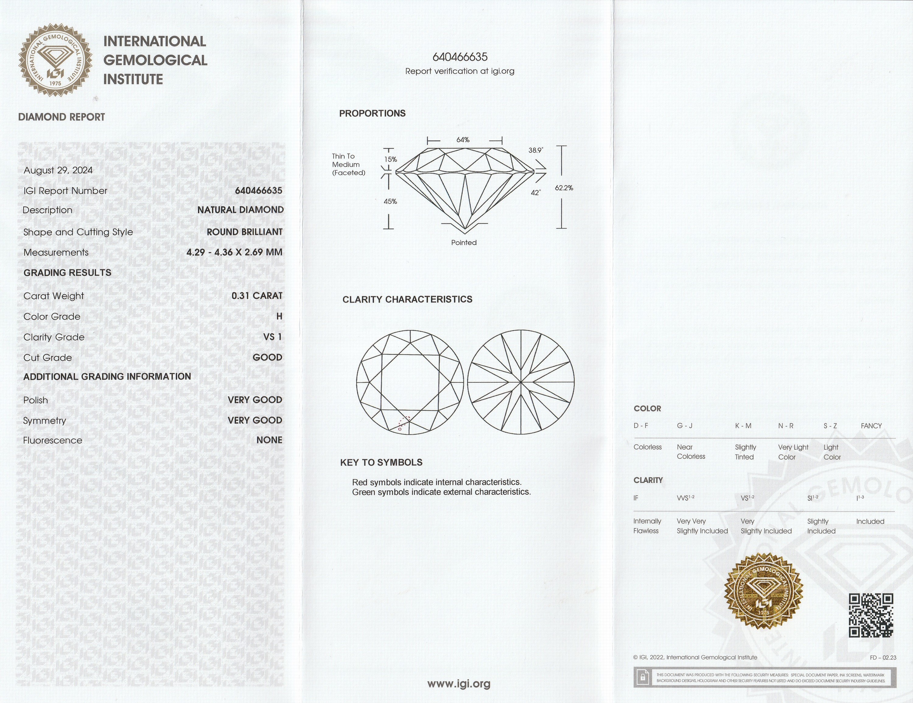 Detail a: Loser Brillant, 0.31 ct Weiß(H)/vs1, eingeschweißt, mit IGI-Expertise
