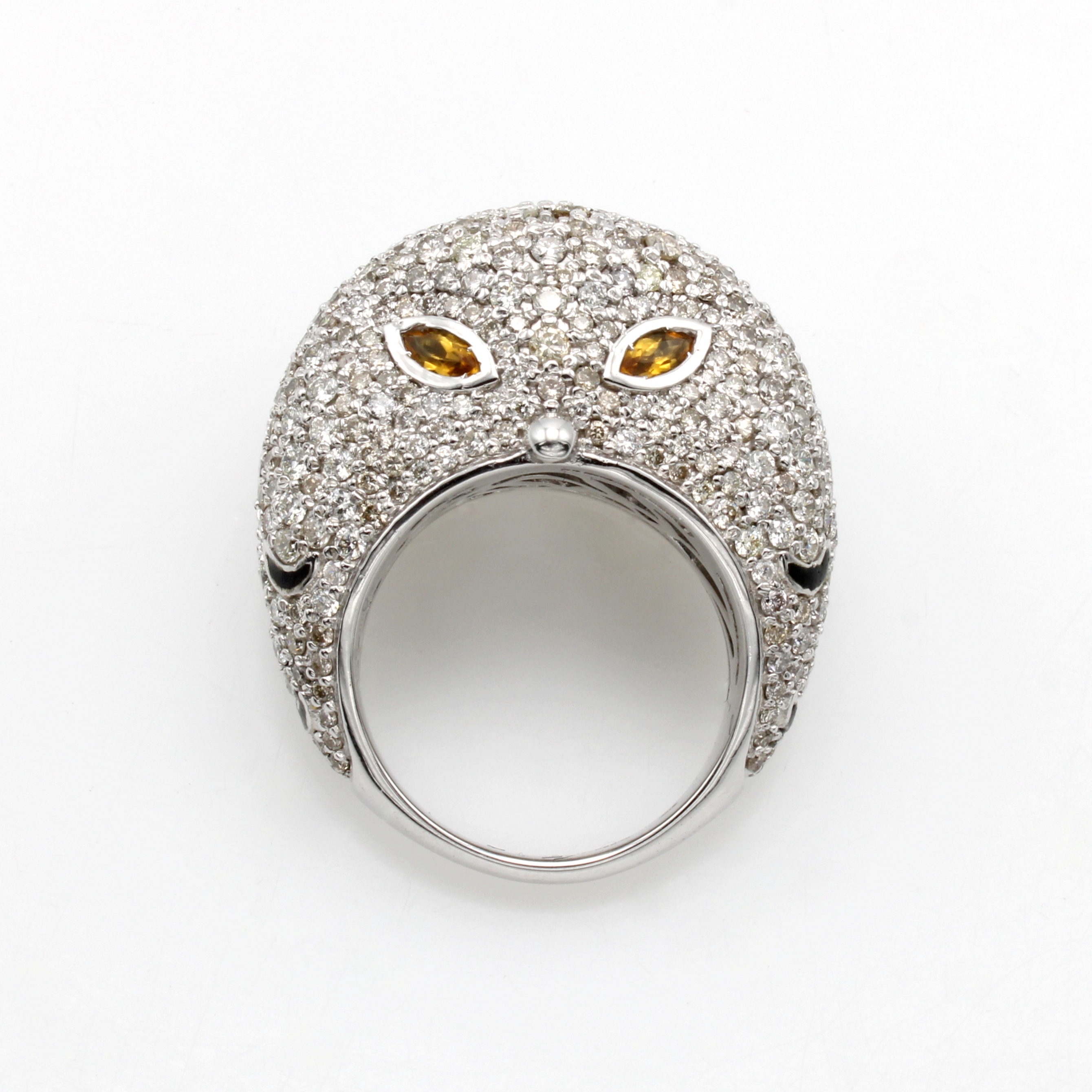Image 26975552 - Ring ´Eule´ mit Brillanten und Citrinen, WG 585/000, Ringkopf in Form einer Eule, 2 ...